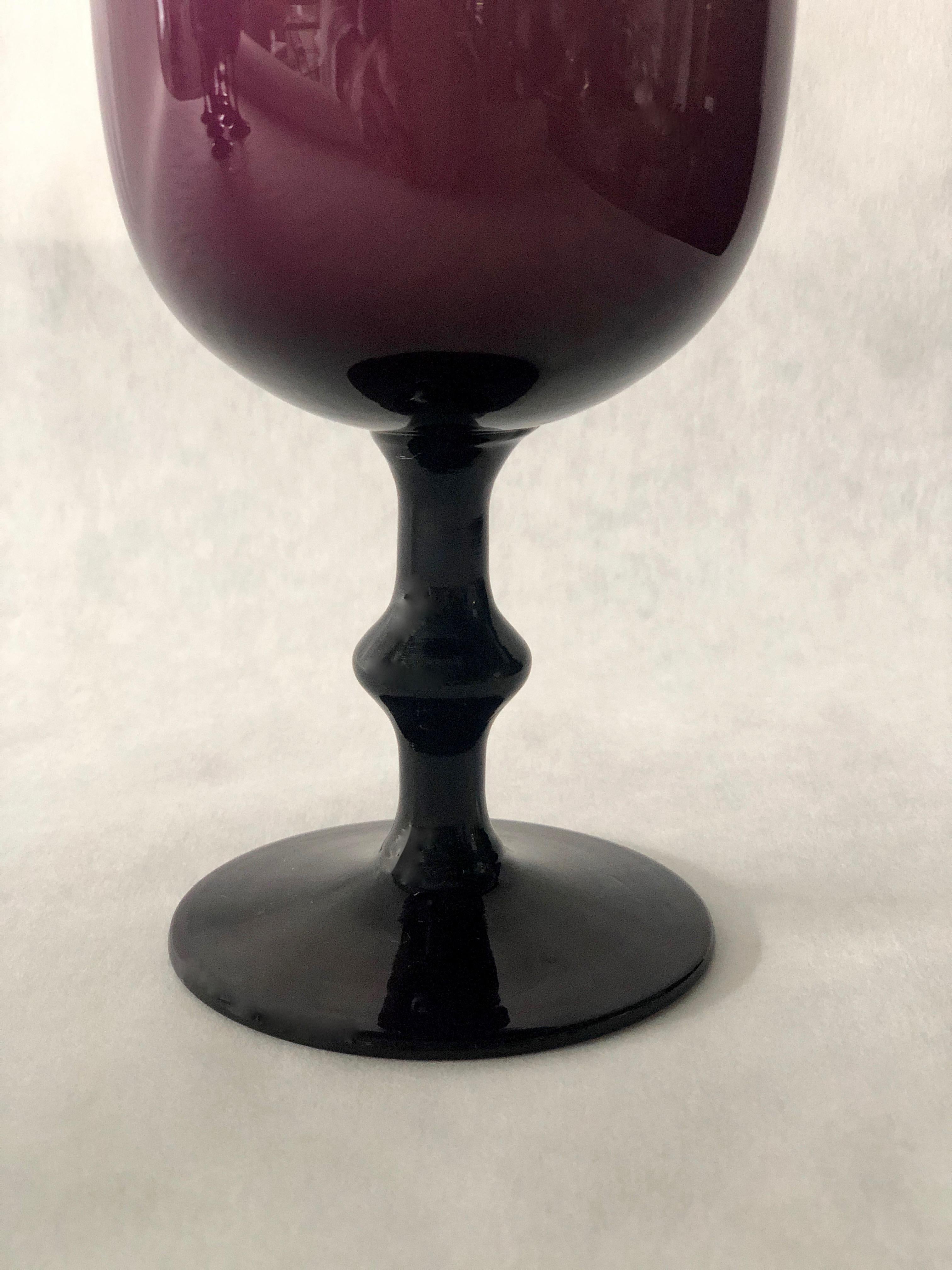 20th Century Italian Balboa Deep Purple & White Encased Venetian Glass Pitcher with 8 Goblets For Sale