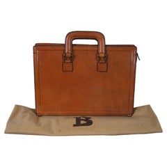 Italian Bally Brown Leather Executive Zip Document Portfolio Briefcase Attache  