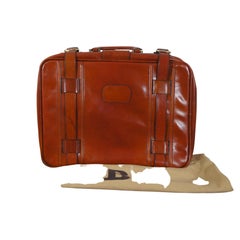 Italian Bally Brown Leather Suitcase Luggage Carry On Locking Straps Briefcase