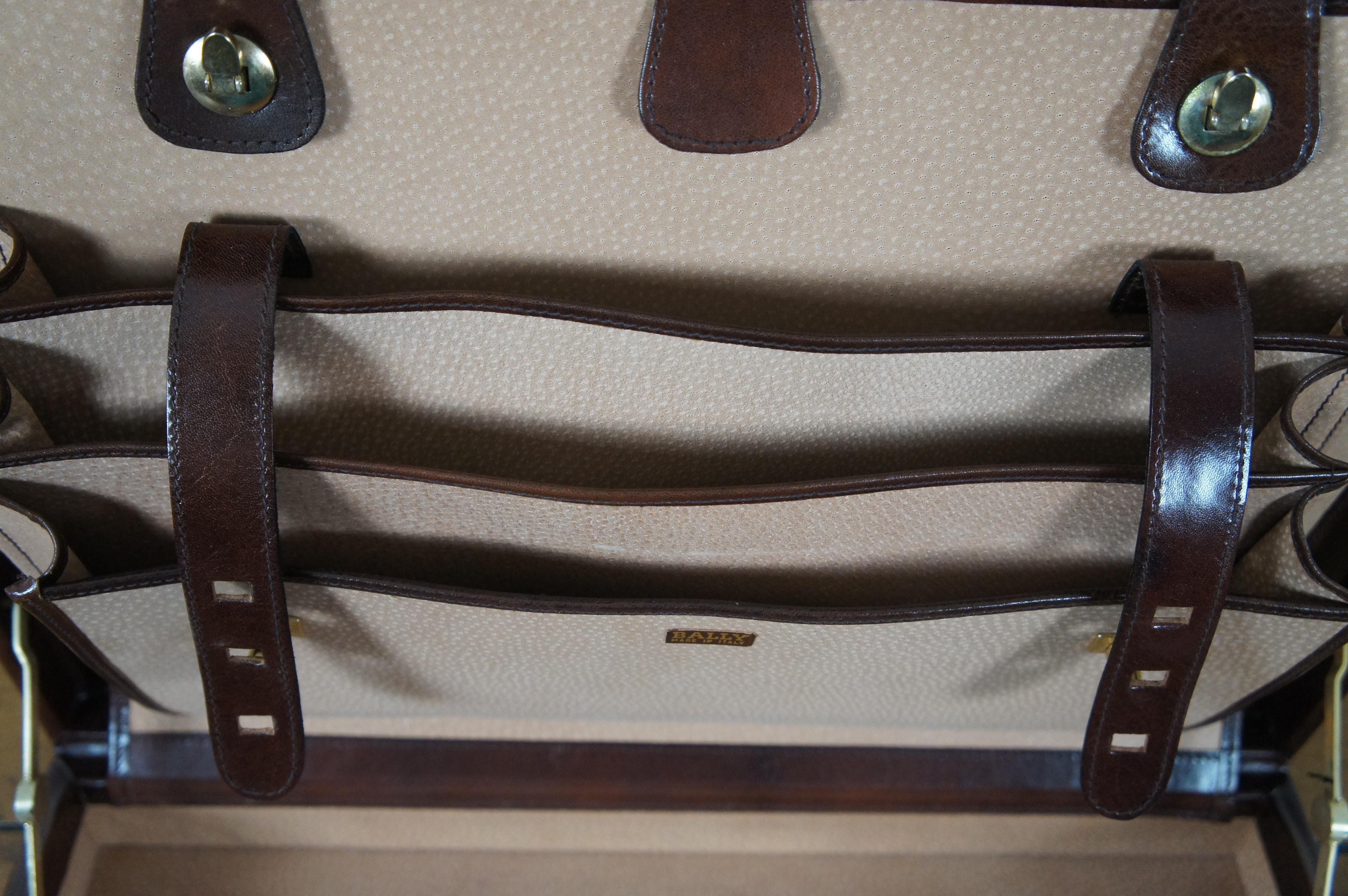 Italian Bally Presto Lock Dark Brown Leather Expandable Executive Briefcase  For Sale 5