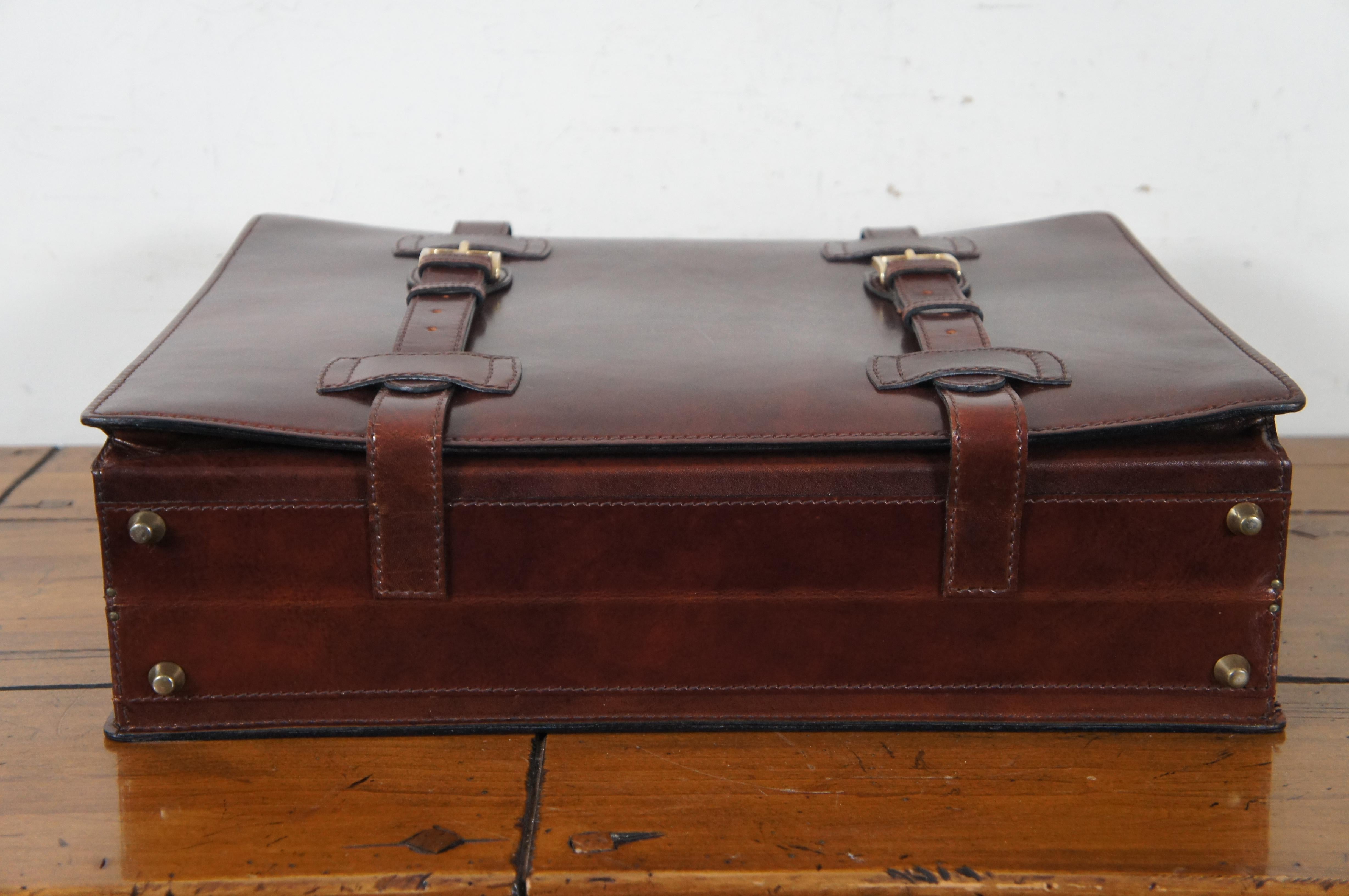 20th Century Italian Bally Presto Lock Dark Brown Leather Expandable Executive Briefcase  For Sale