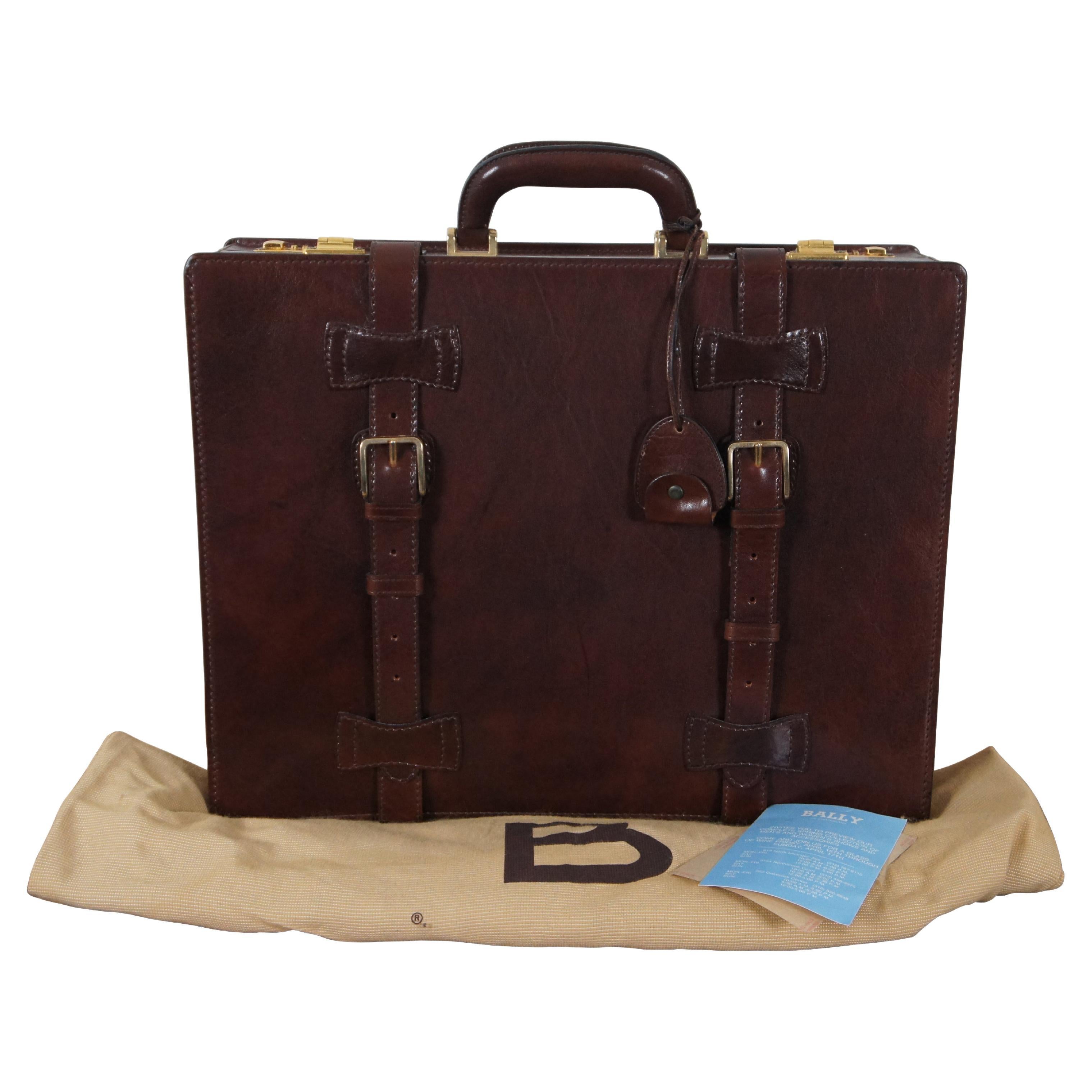 Italian Bally Presto Lock Dark Brown Leather Expandable Executive Briefcase 