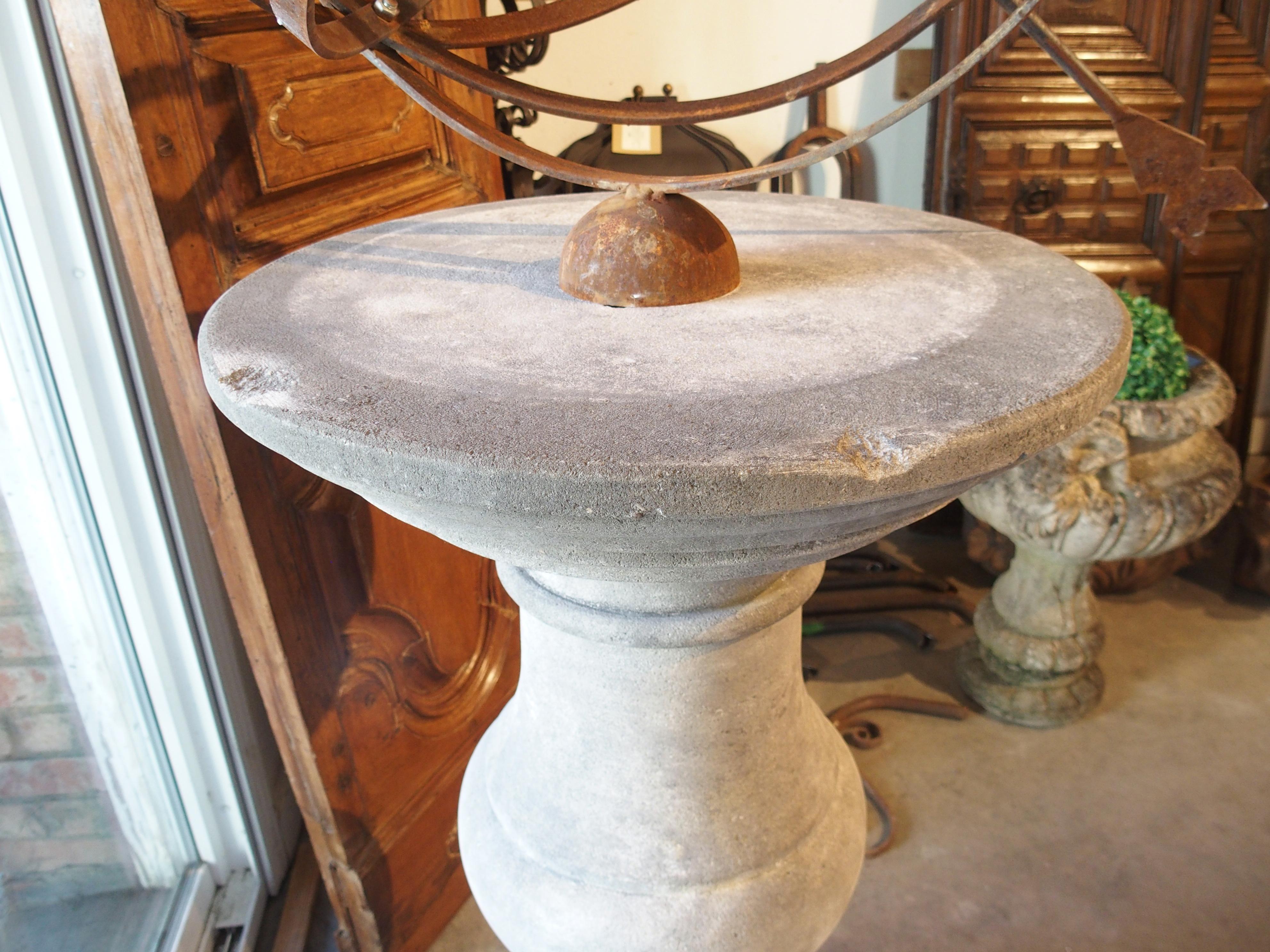 Italian Baluster Form Sundial in Carved Limestone In Good Condition For Sale In Dallas, TX