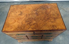 Burled Walnut & Brass Italian Made English Style Campaign Dresser Chest