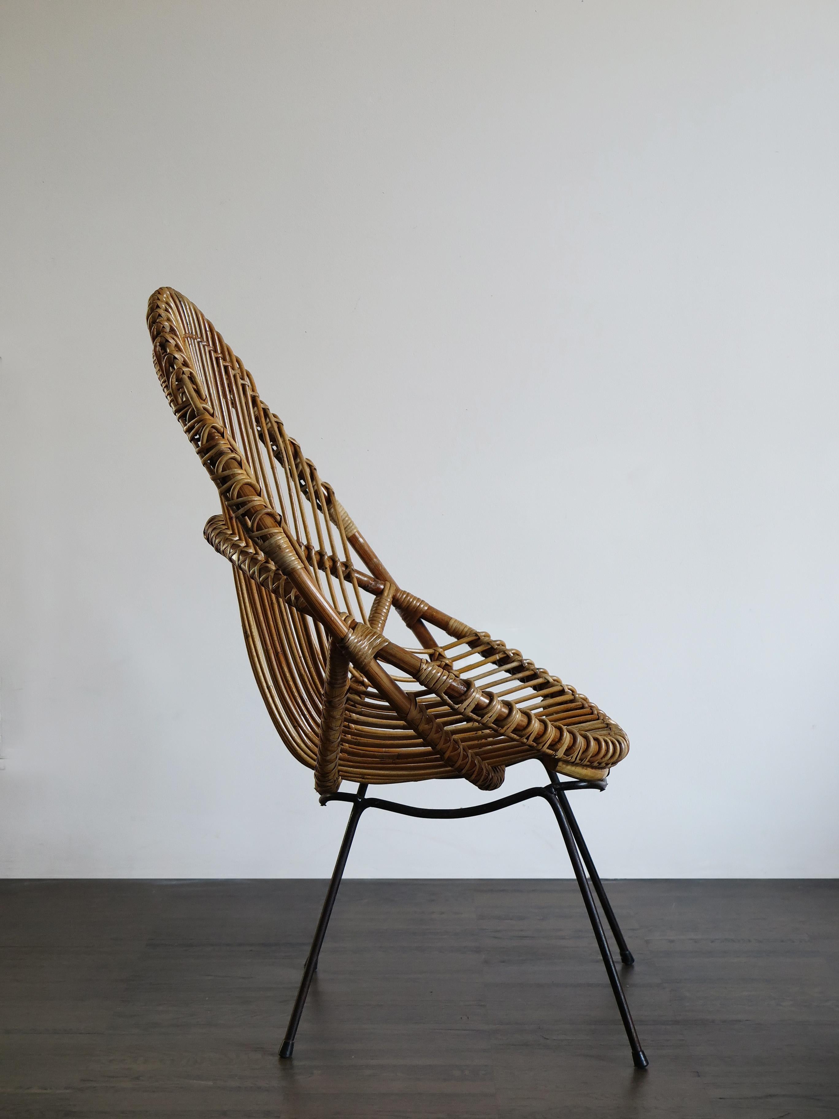 European Italian Bamboo and Black Metal Chairs Armchairs, 1960s