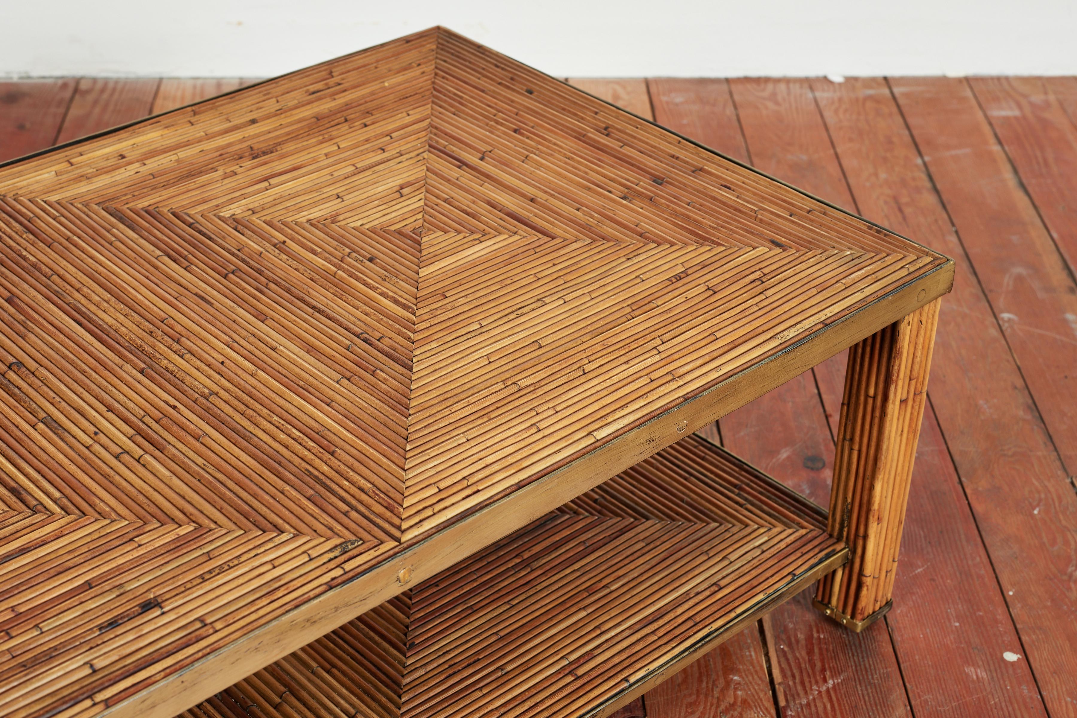 Mid-20th Century Italian Bamboo and Brass Coffee Table  For Sale