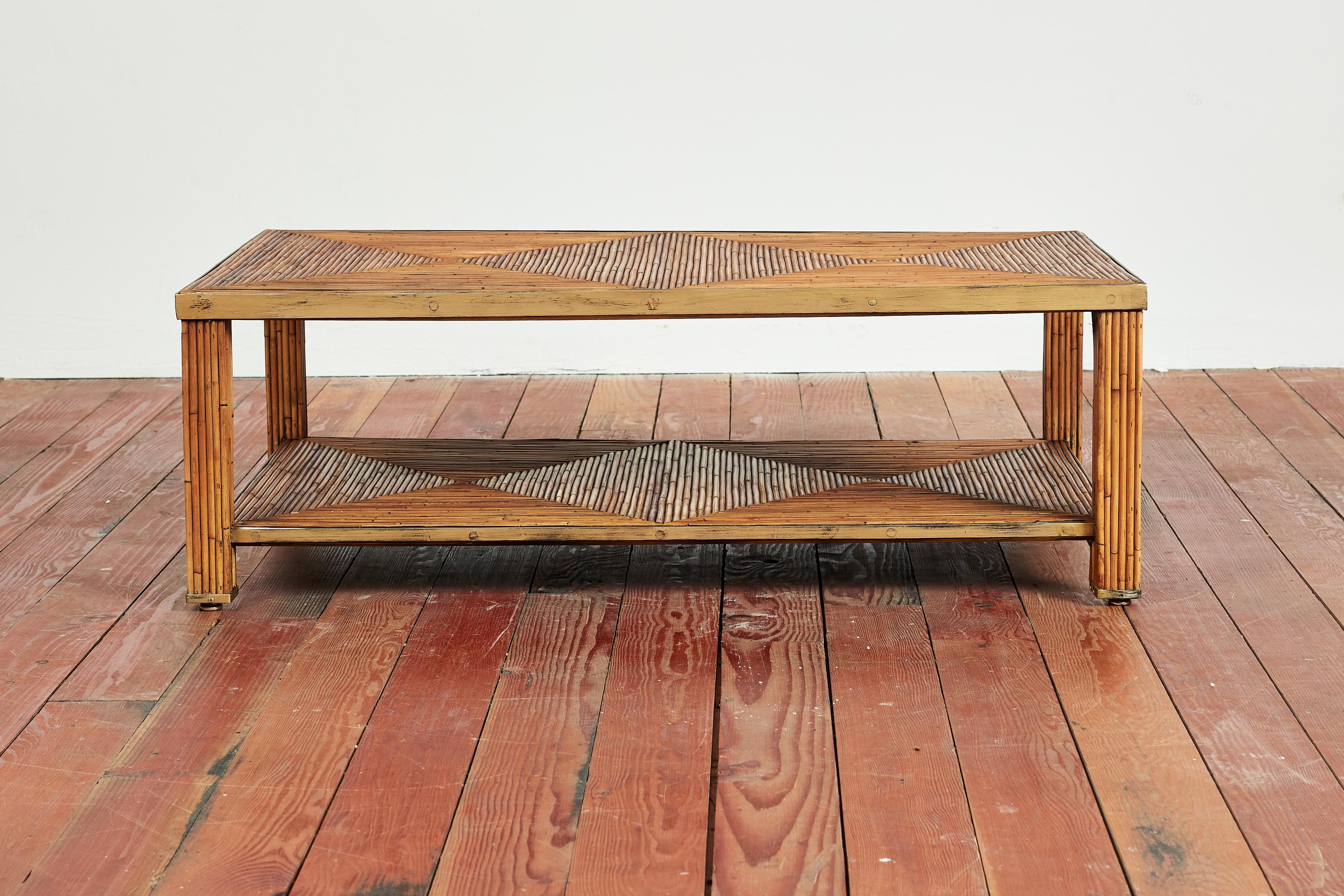 Italian Bamboo and Brass Coffee Table  For Sale 1