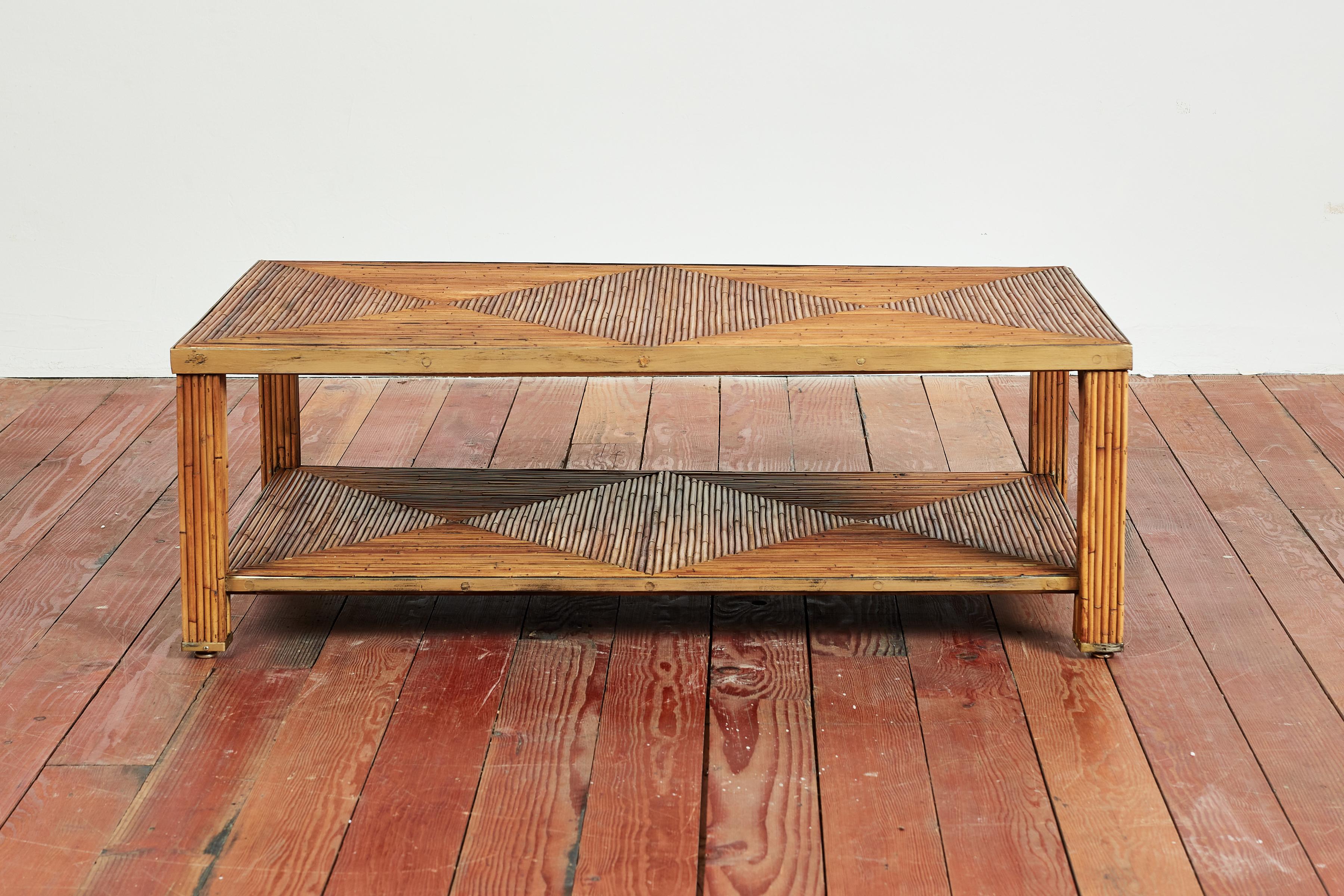 Italian Bamboo and Brass Coffee Table  For Sale 2