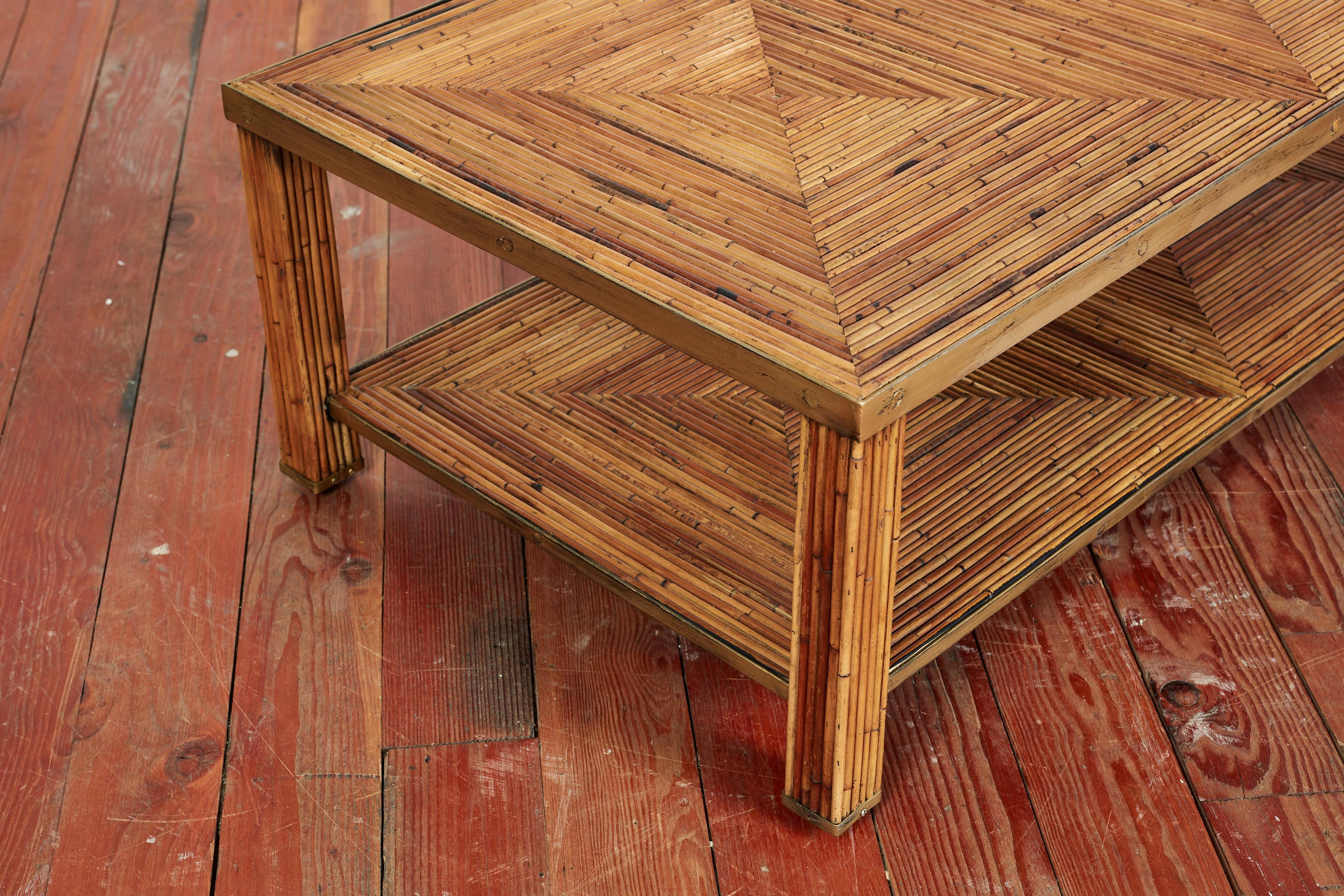 Italian Bamboo and Brass Coffee Table  For Sale 3