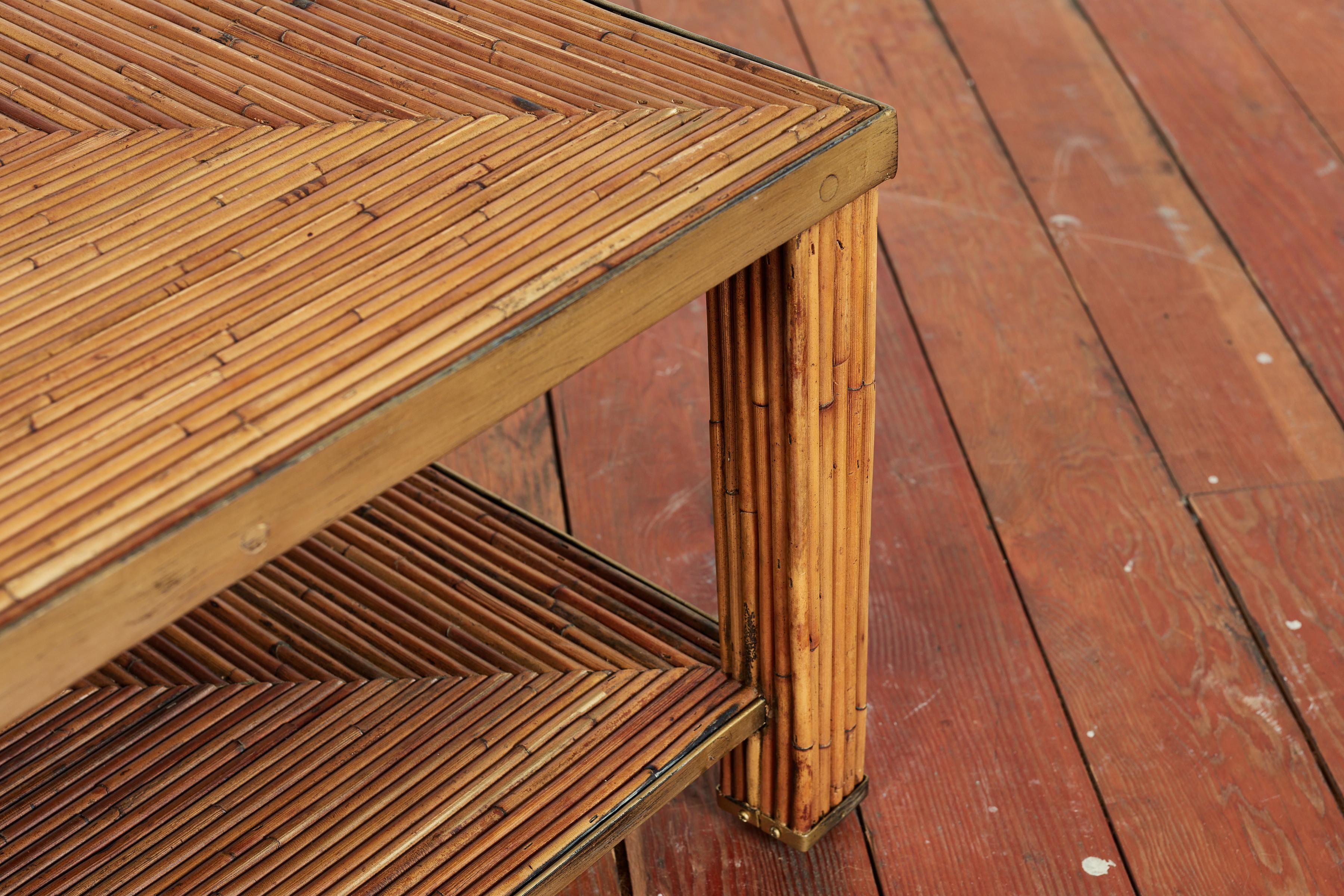 Italian Bamboo and Brass Coffee Table  For Sale 4