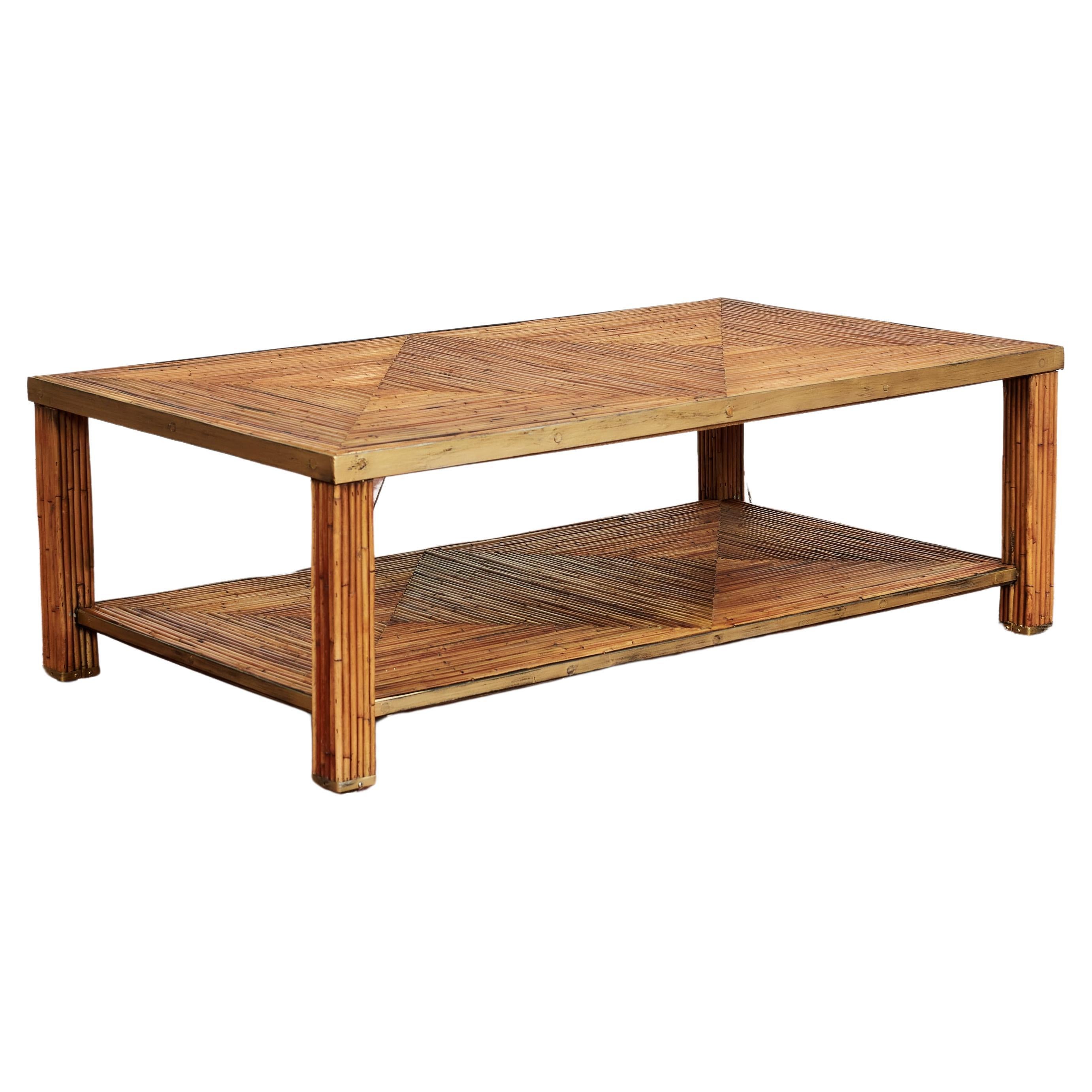 Italian Bamboo and Brass Coffee Table  For Sale