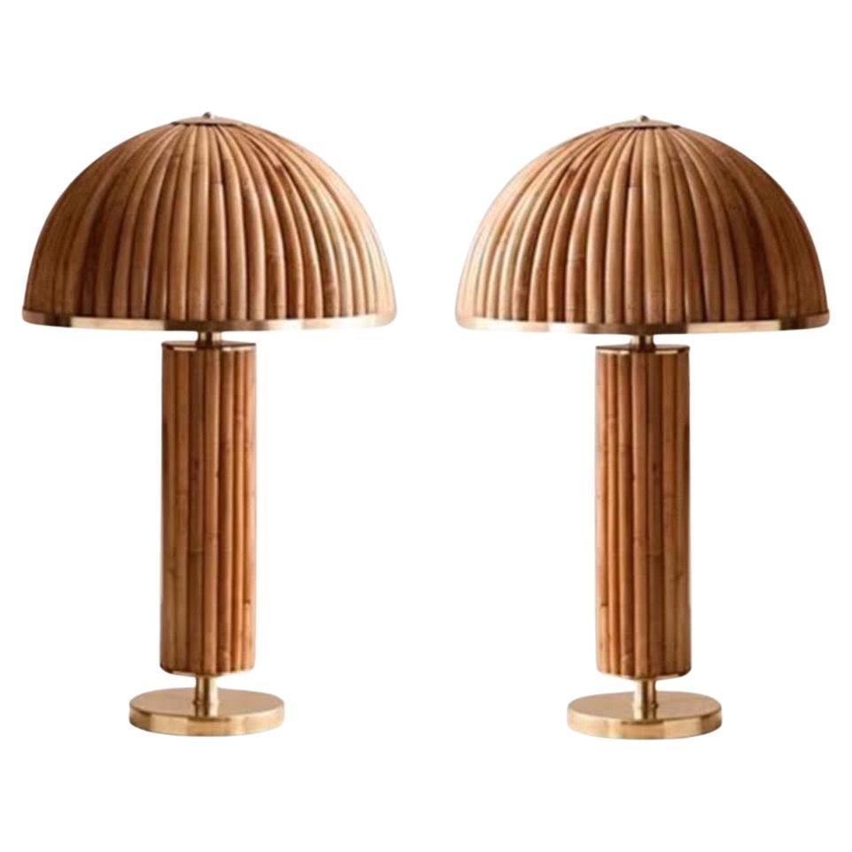 Italian Bamboo and Brass Gabriella Crespi Inspired Pair of Lamps