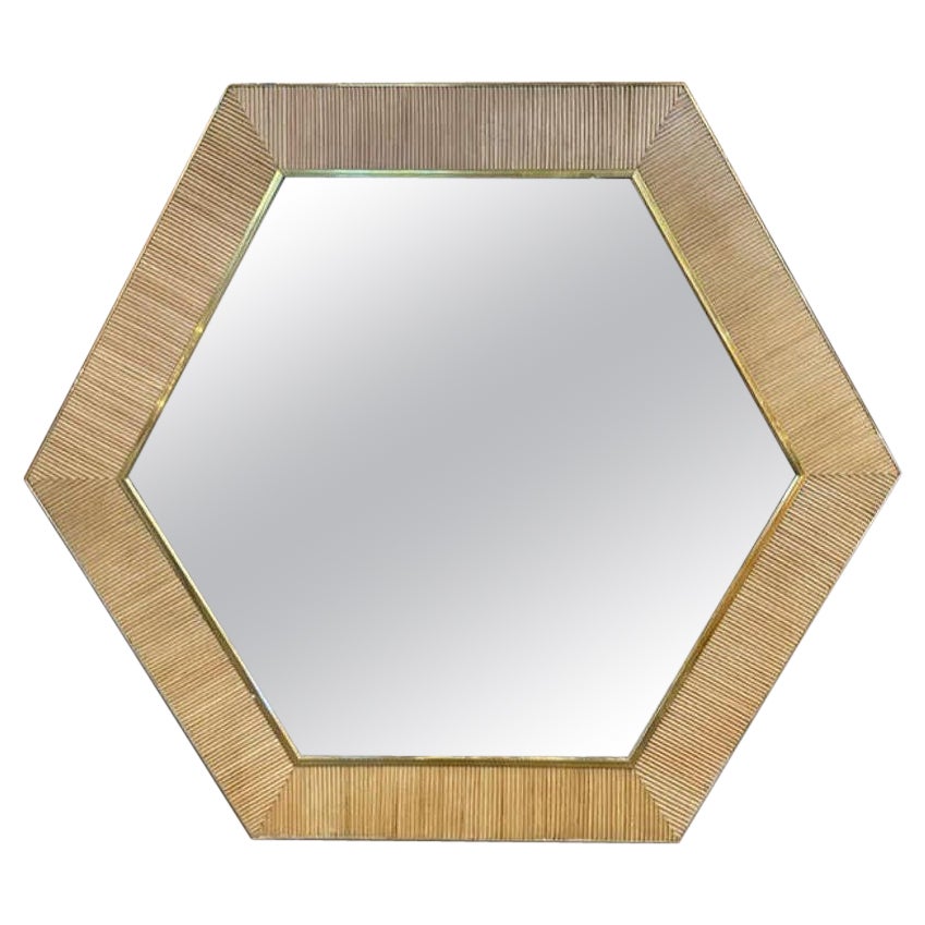 Miroirs hexagonaux italiens en bambou et laiton