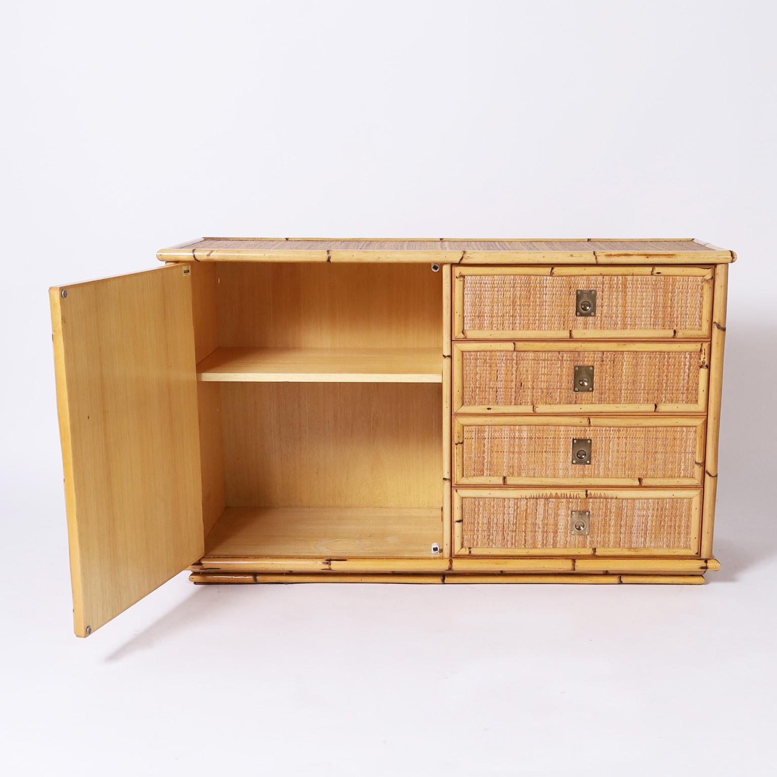 Mid-Century Modern Italian Bamboo and Grasscloth Chest or Cabinet