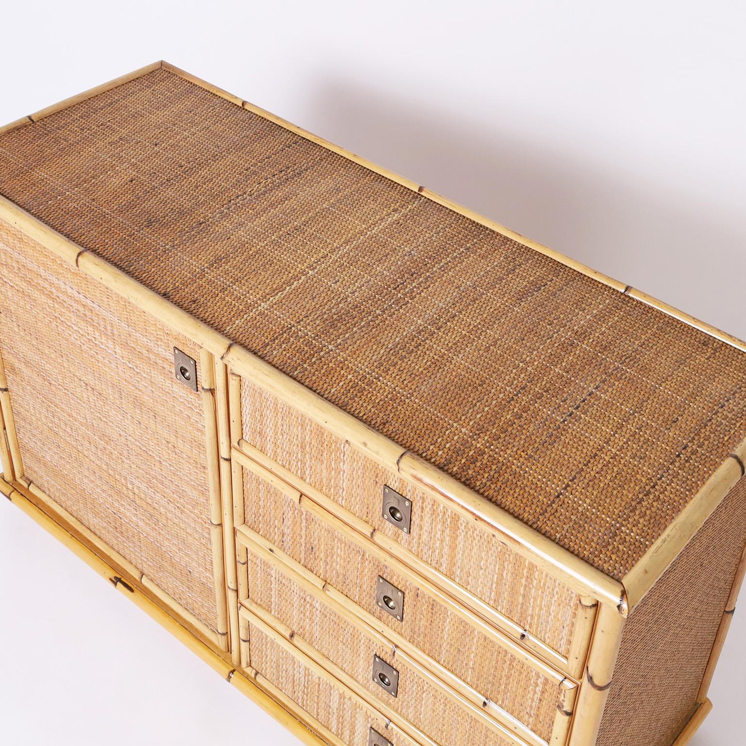 Hand-Crafted Italian Bamboo and Grasscloth Chest or Cabinet
