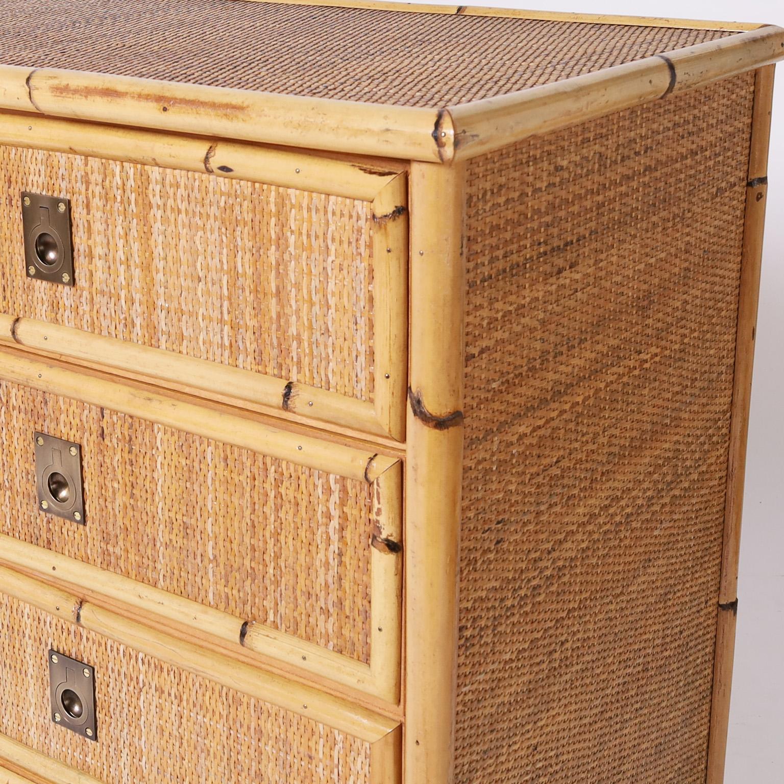 20th Century Italian Bamboo and Grasscloth Chest or Cabinet