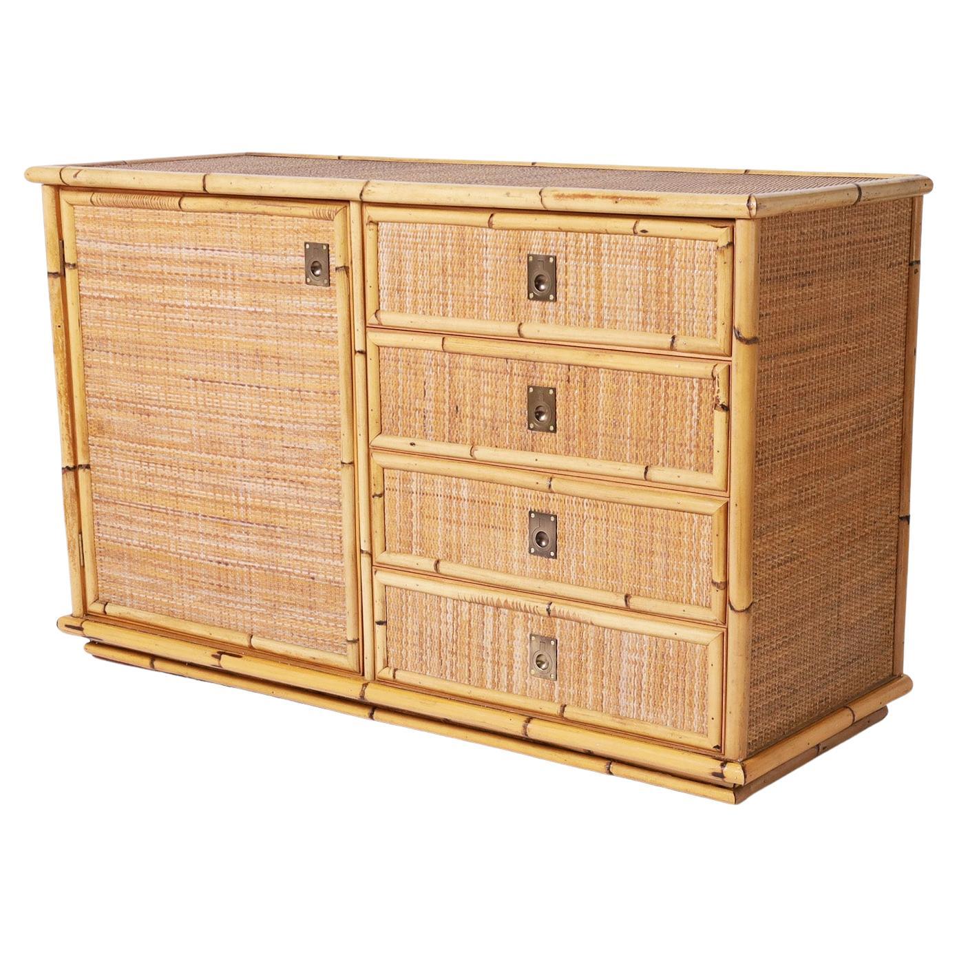Italian Bamboo and Grasscloth Chest or Cabinet