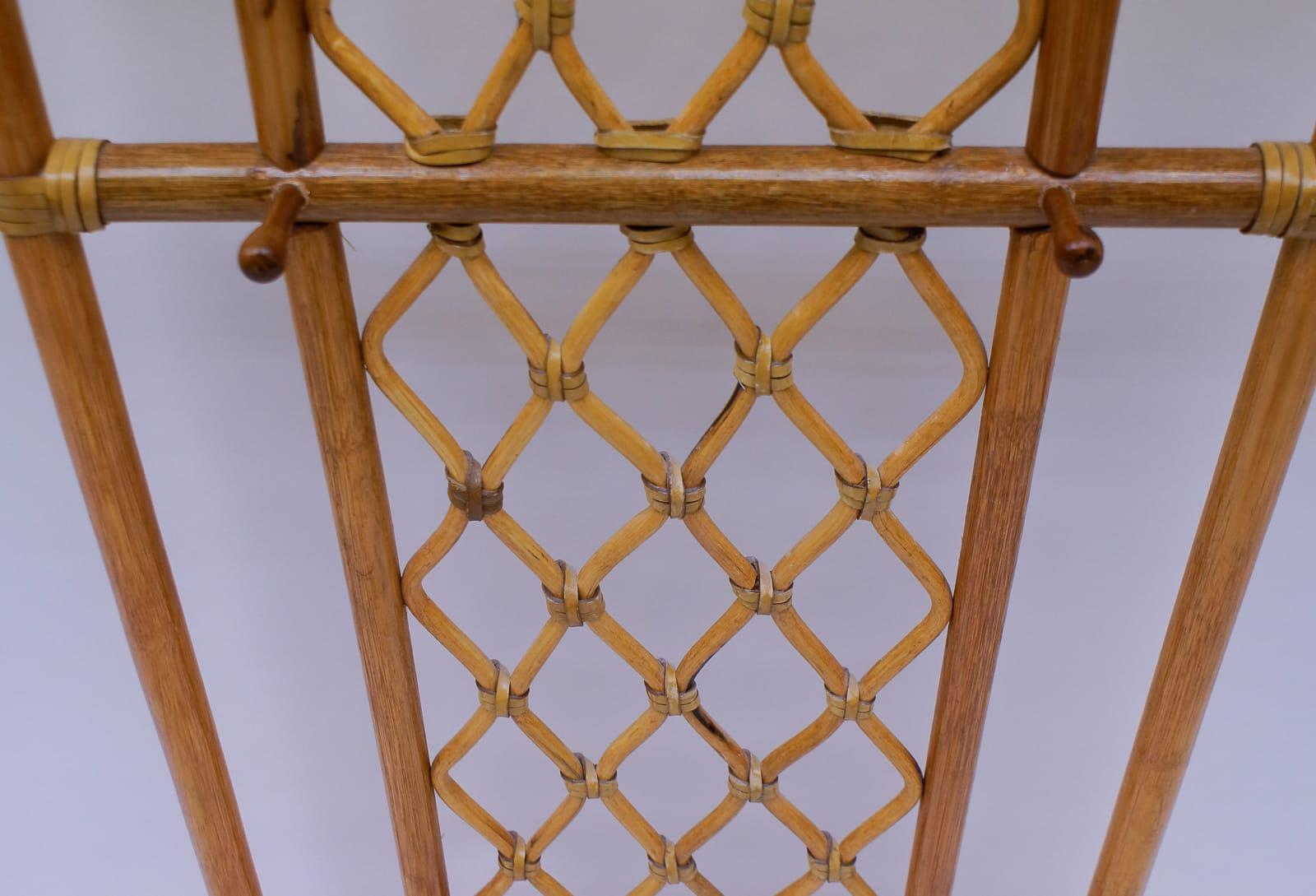 Mid-20th Century Italian Bamboo and Leather Coat Wall Rack, 1960s