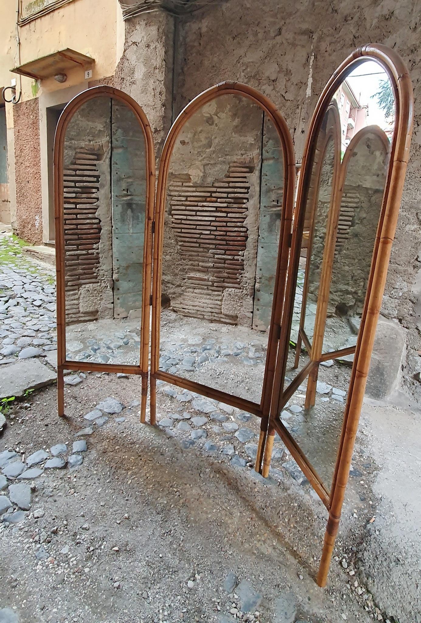 Italian Bamboo and Mirror Room Divider, 1960's 5