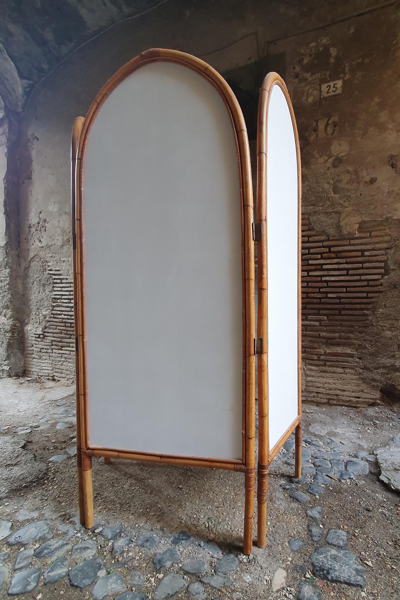 Séparation de pièce en bambou et miroir italien, années 1960 en vente 1