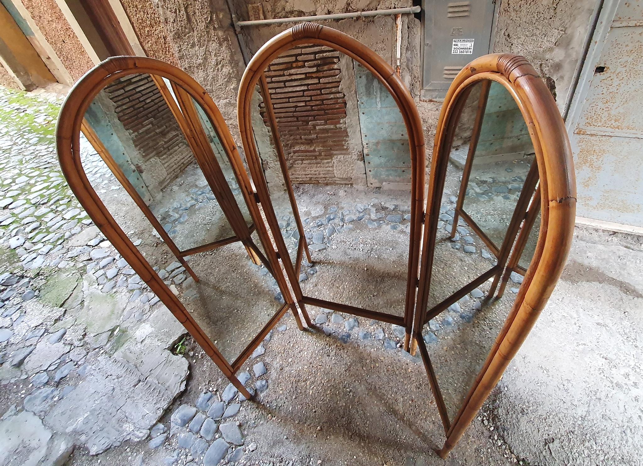 Séparation de pièce en bambou et miroir italien, années 1960 en vente 3
