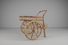 Italian Bamboo and Rattan Bar Cart Serving Trolley, 1950s