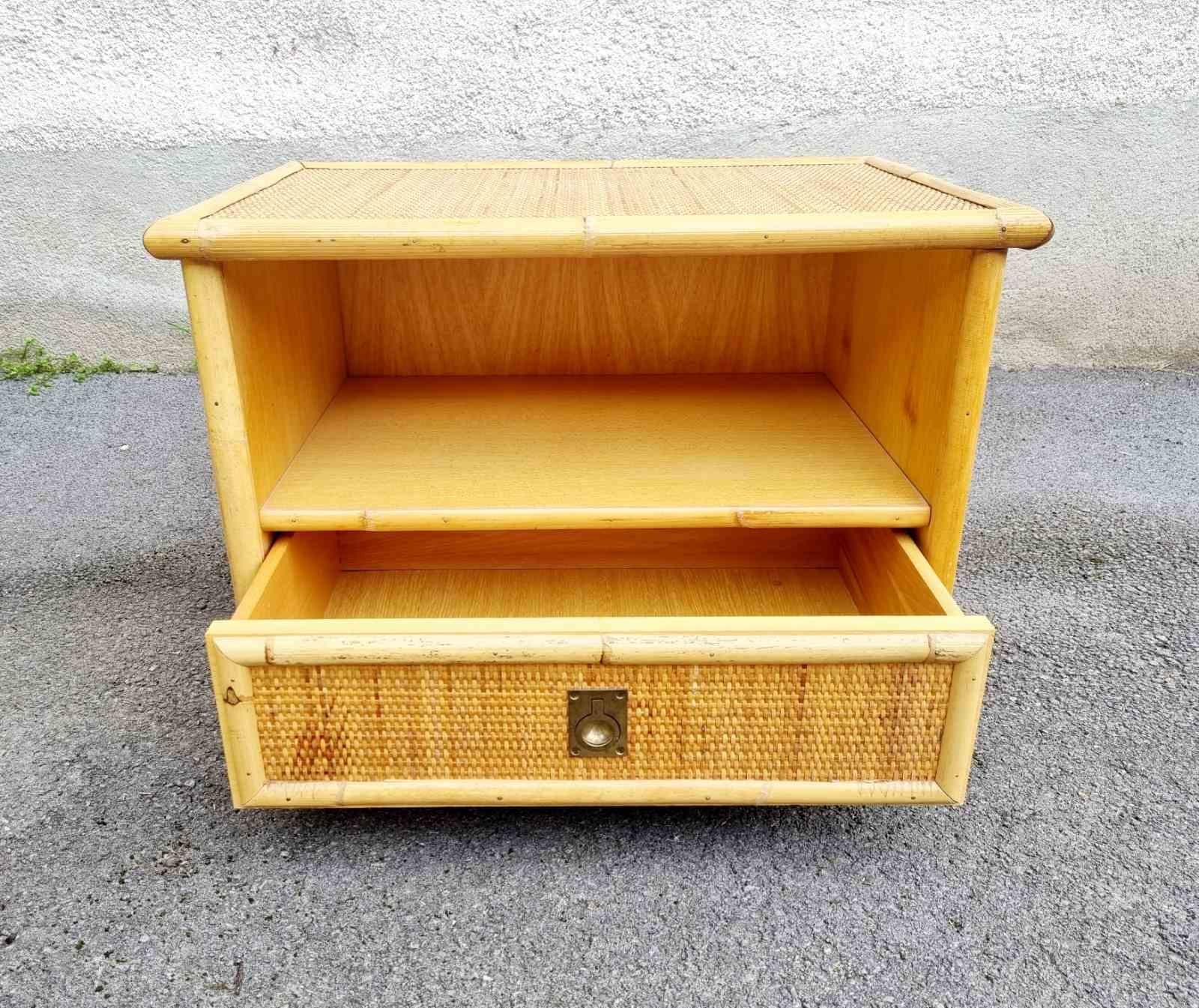 Table de chevet italienne en bambou et rotin par Dal Vera, Italie, années 70 en vente 7