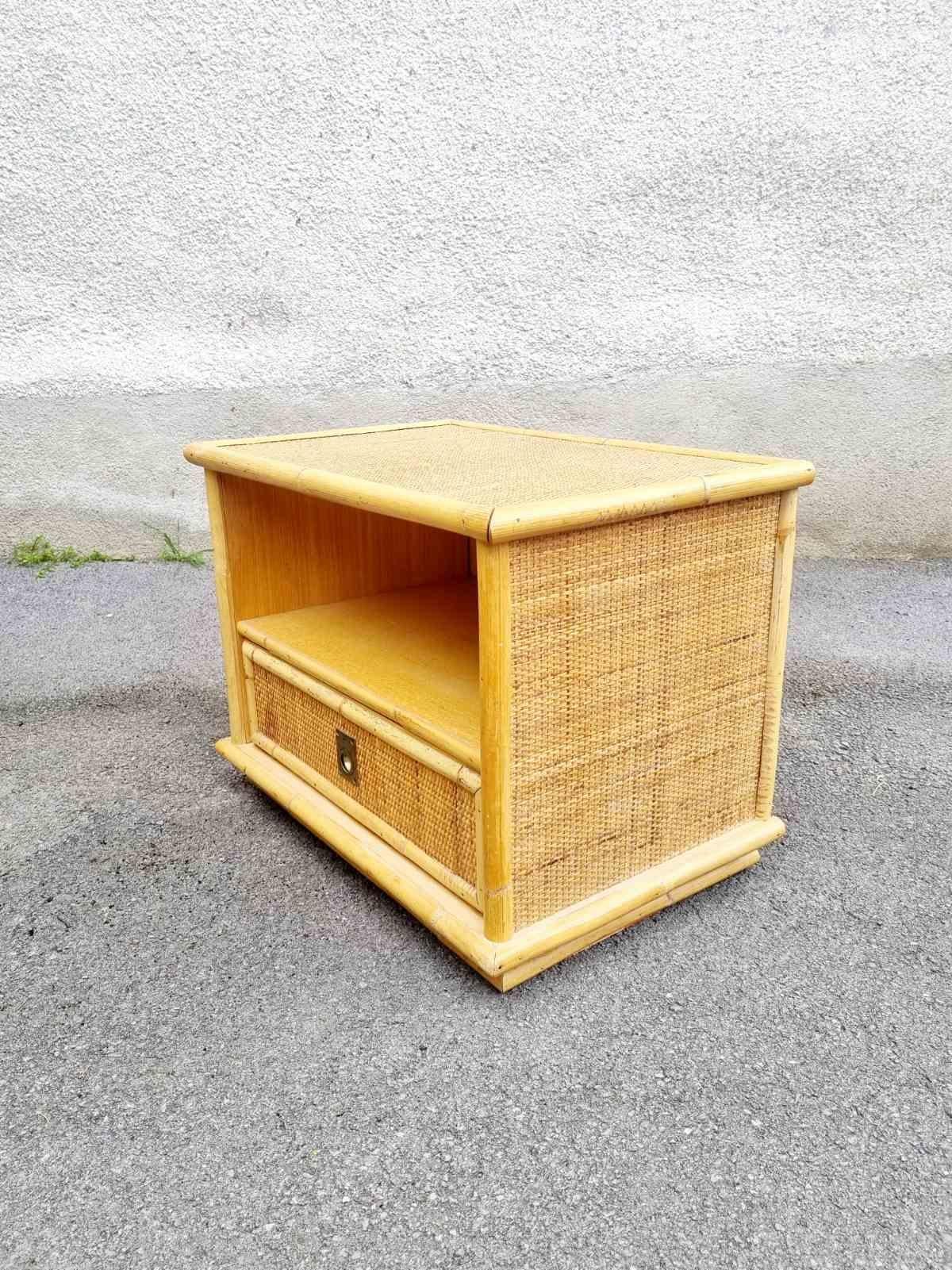 Table de chevet italienne en bambou et rotin par Dal Vera, Italie, années 70 en vente 9
