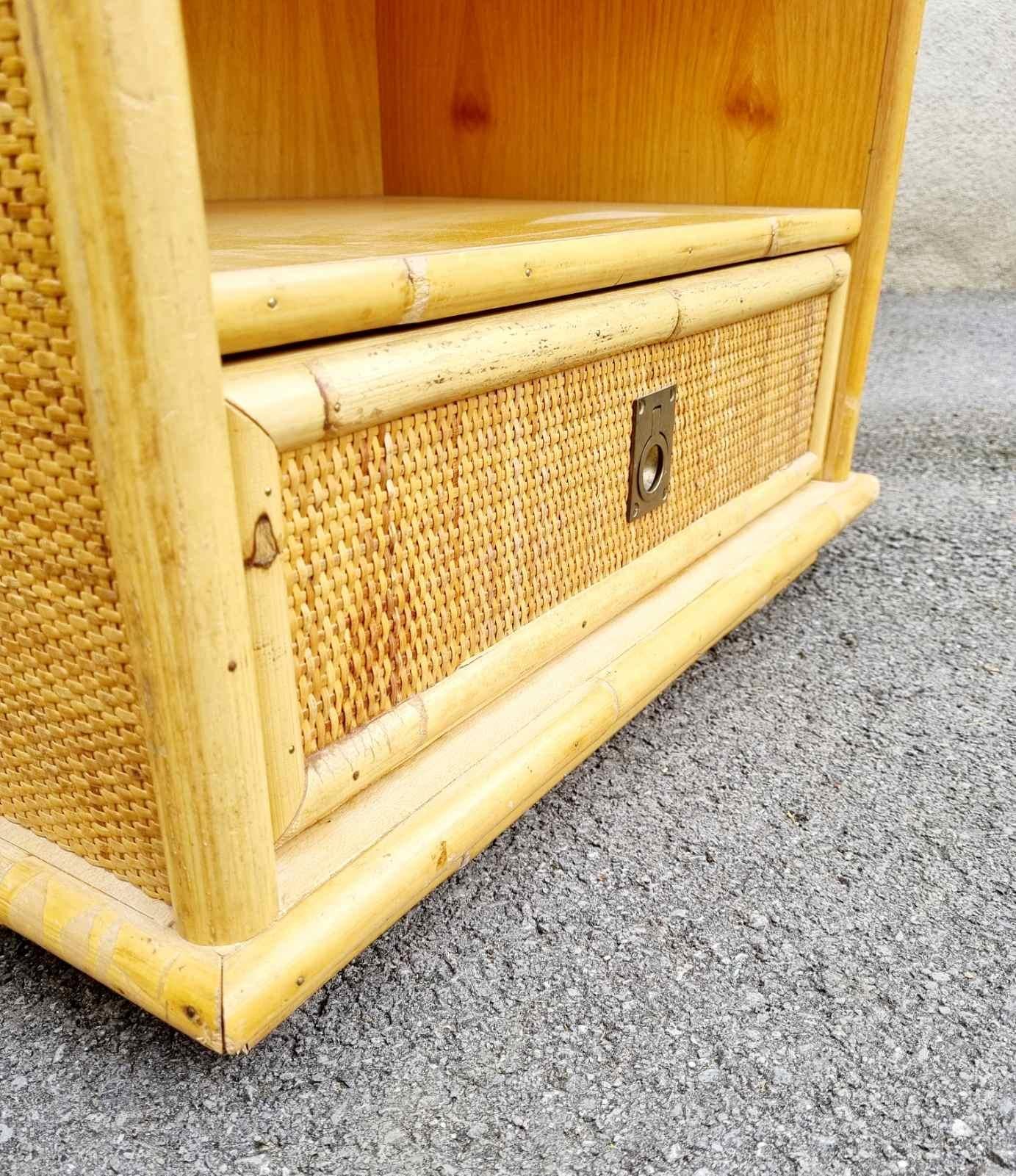 Table de chevet italienne en bambou et rotin par Dal Vera, Italie, années 70 en vente 1