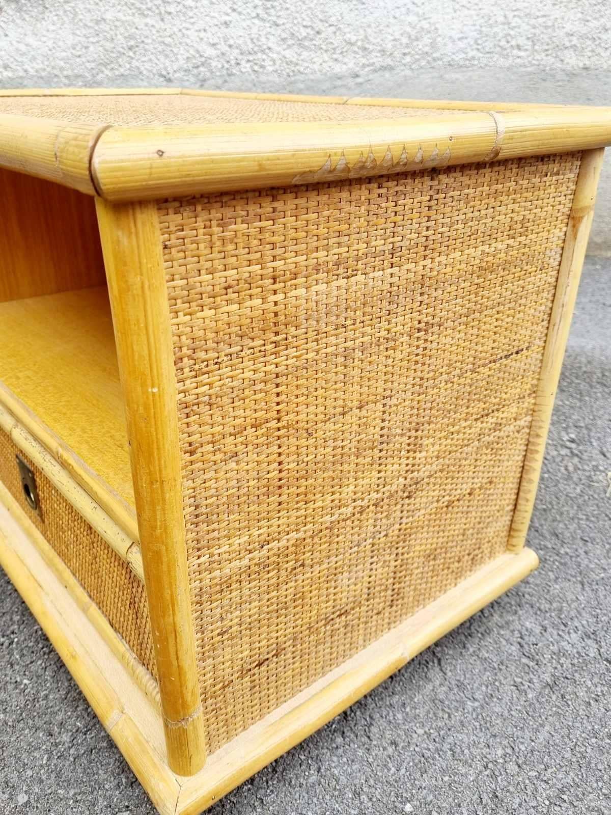 Table de chevet italienne en bambou et rotin par Dal Vera, Italie, années 70 en vente 2