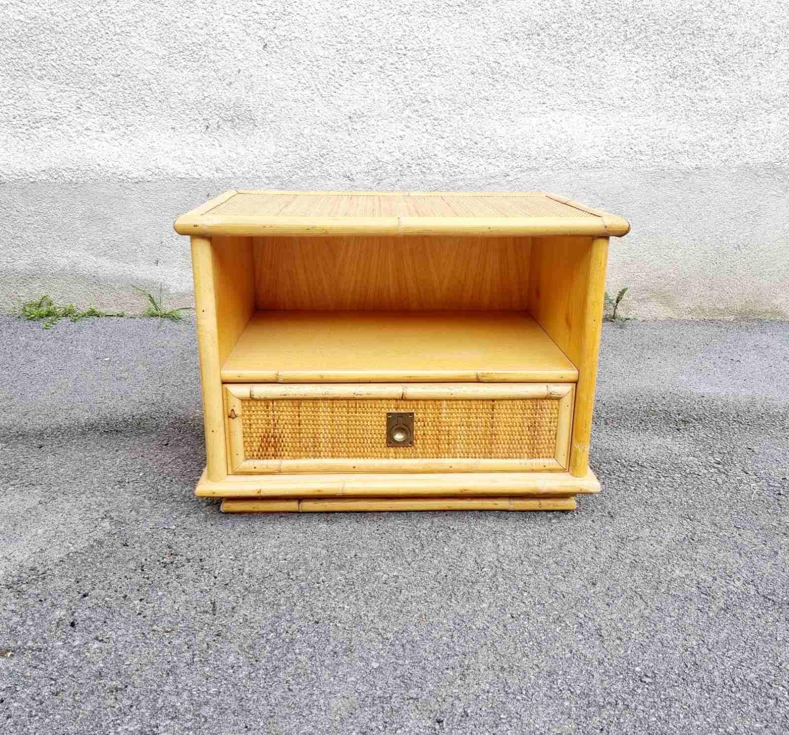 Table de chevet italienne en bambou et rotin par Dal Vera, Italie, années 70 en vente 3