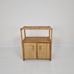 Italian Bamboo and Rattan Cabinet or Bed Side Table, 1980s