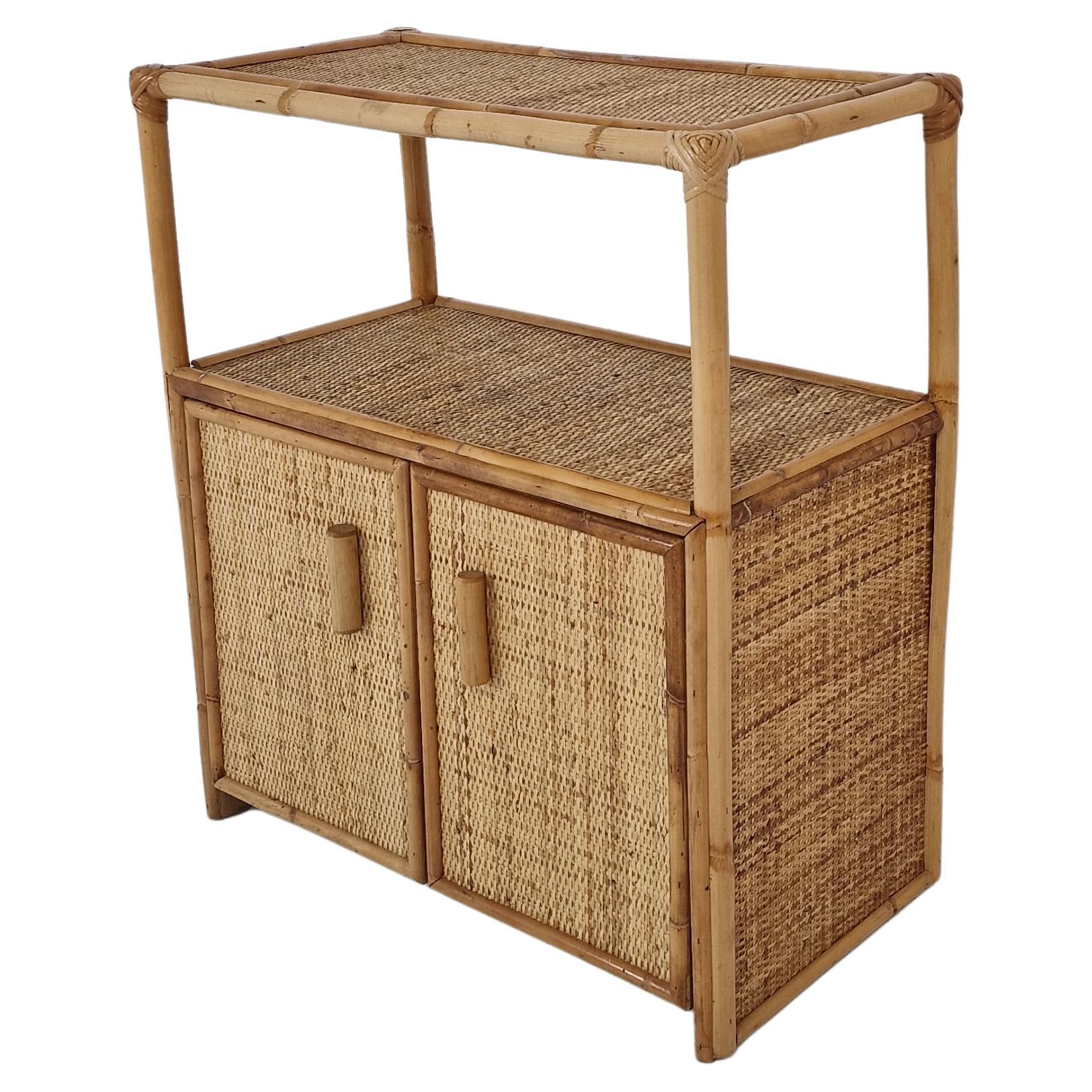 Italian Bamboo and Rattan Cabinet or Bed Side Table, 1980s