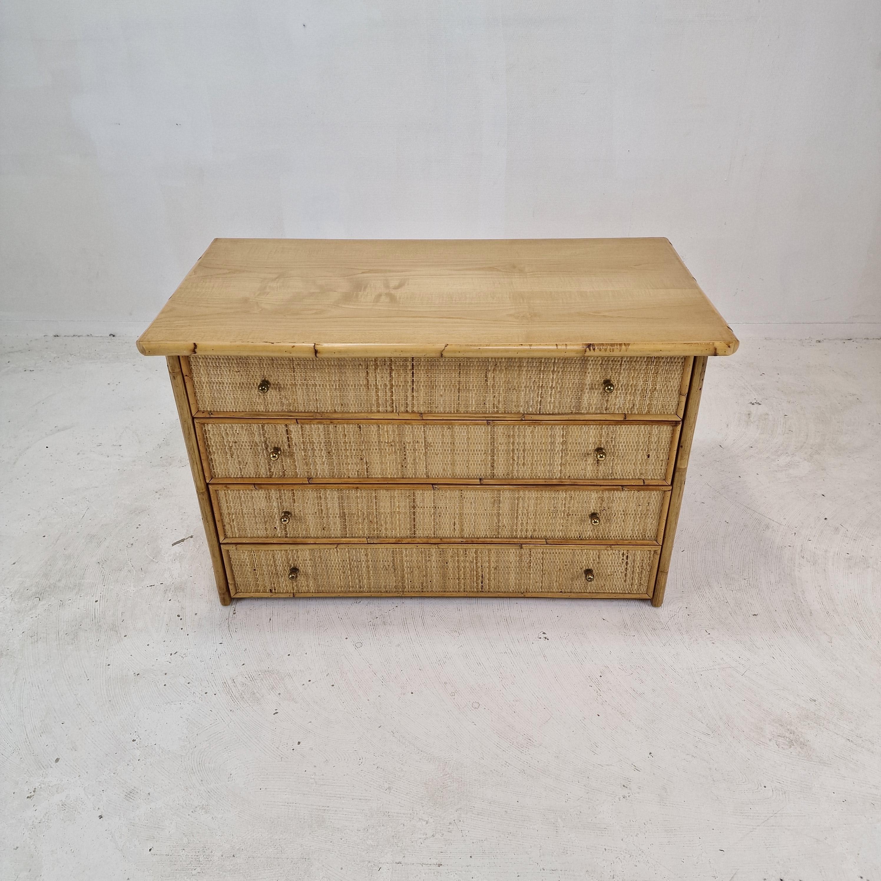 Mid-Century Modern Italian Bamboo and Rattan Chest of Drawers or Credenza, 1970s
