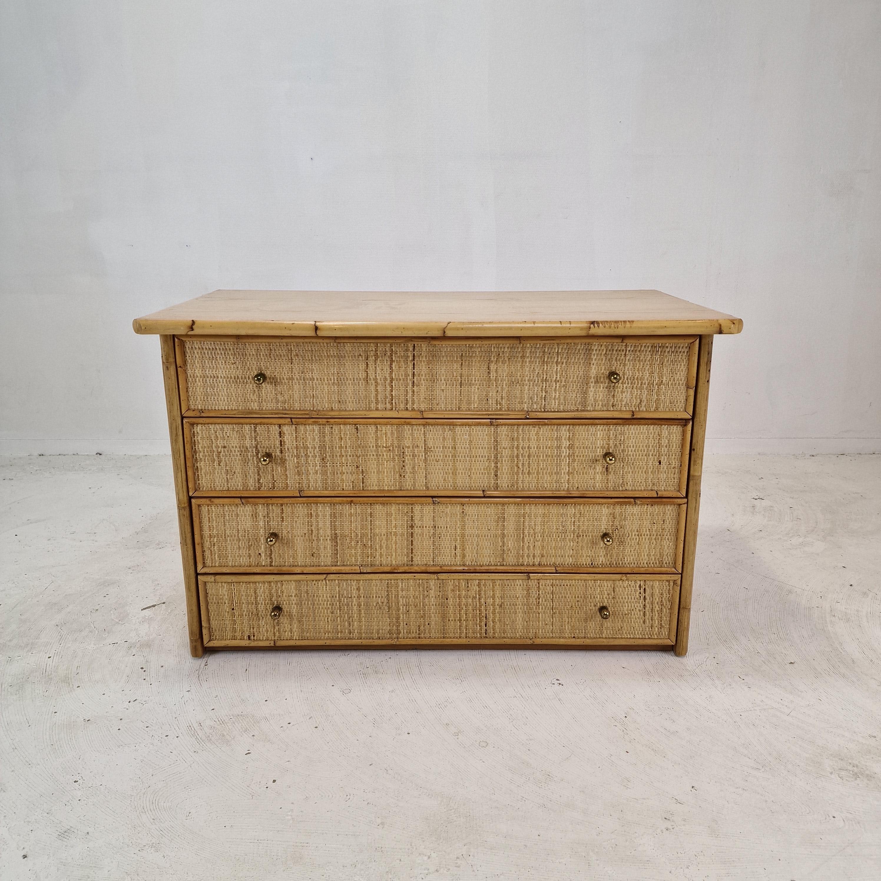 Hand-Crafted Italian Bamboo and Rattan Chest of Drawers or Credenza, 1970s