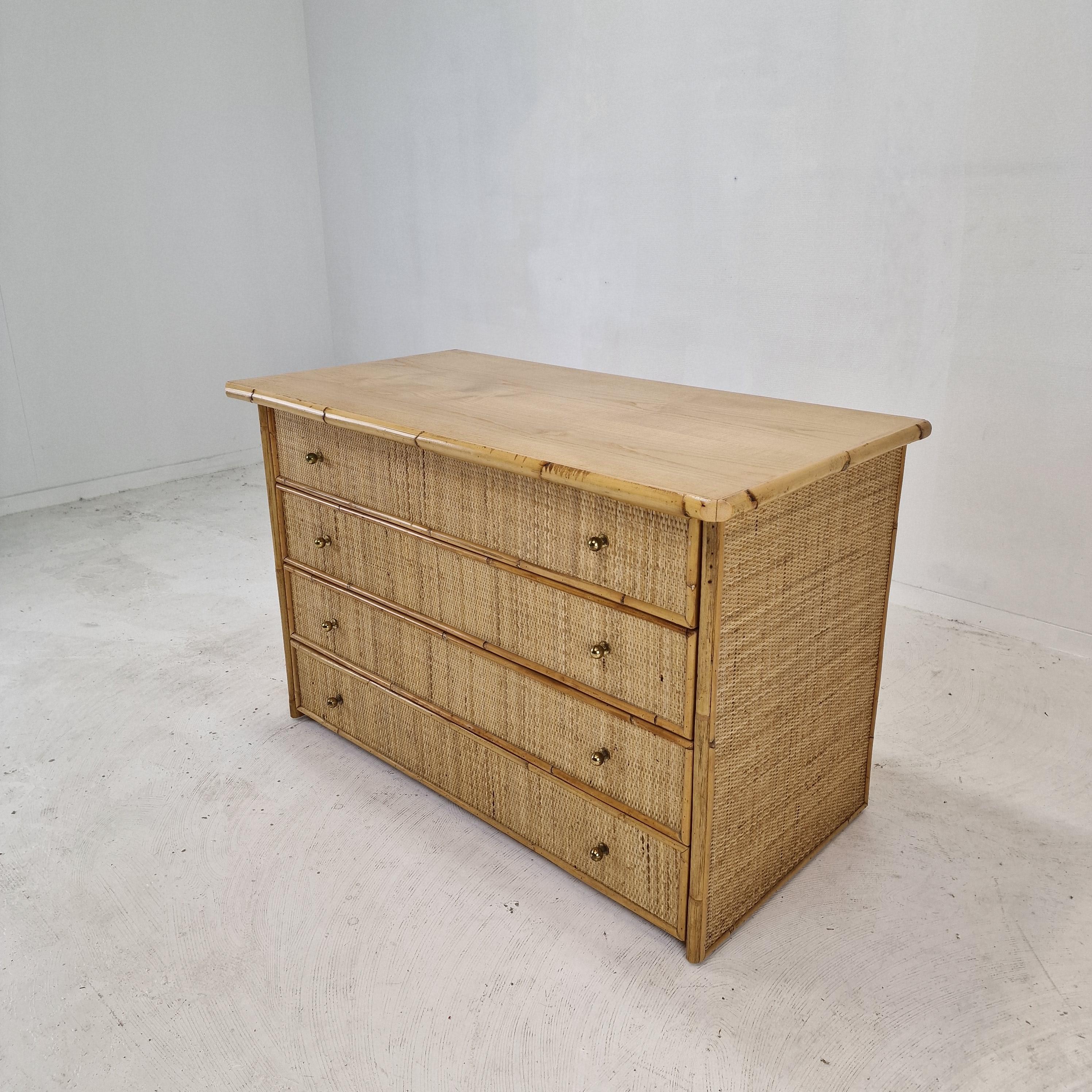 Late 20th Century Italian Bamboo and Rattan Chest of Drawers or Credenza, 1970s