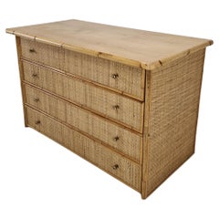 Antique Italian Bamboo and Rattan Chest of Drawers or Credenza, 1970s