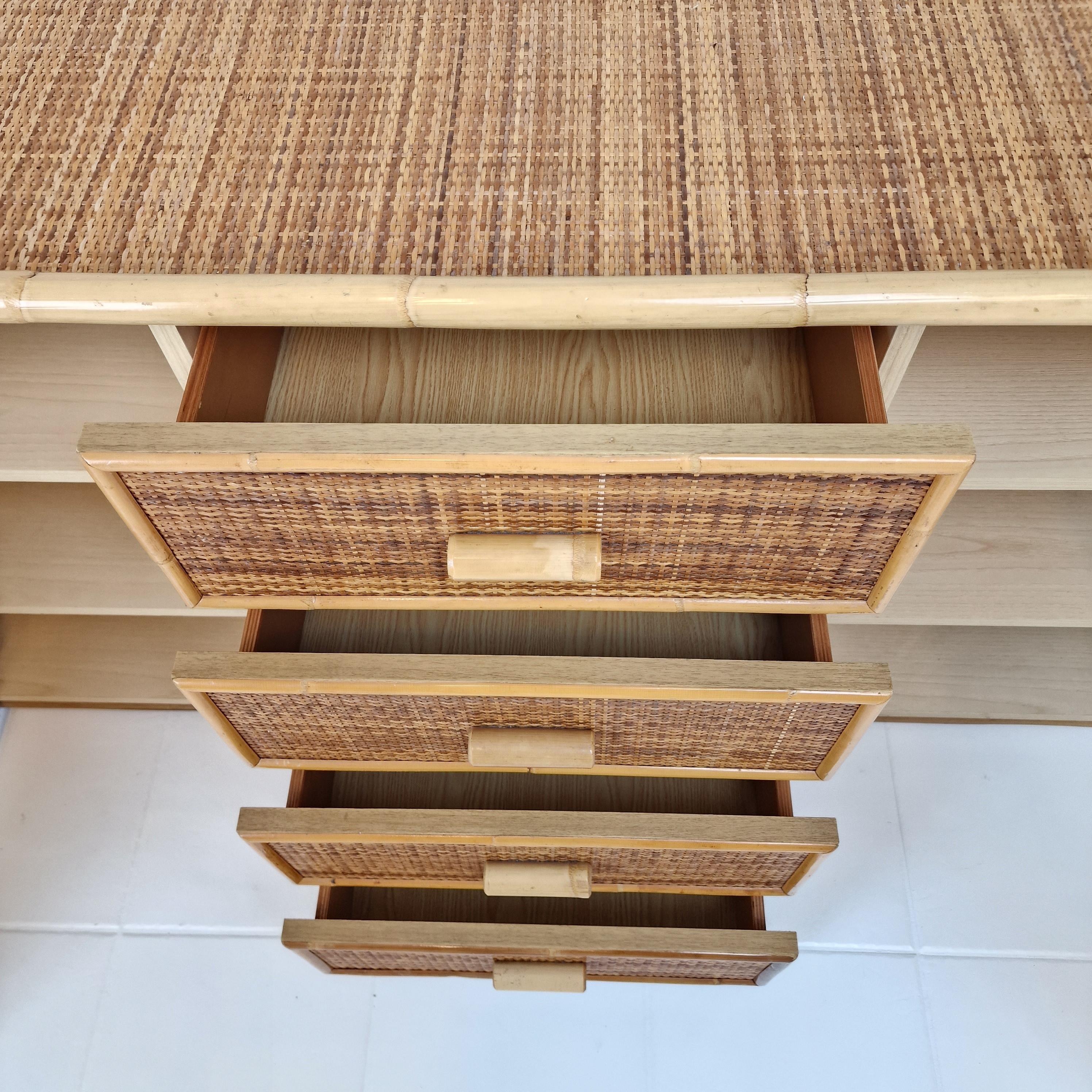 Italian Bamboo and Rattan Chest of Drawers or Credenza, 1980s For Sale 4