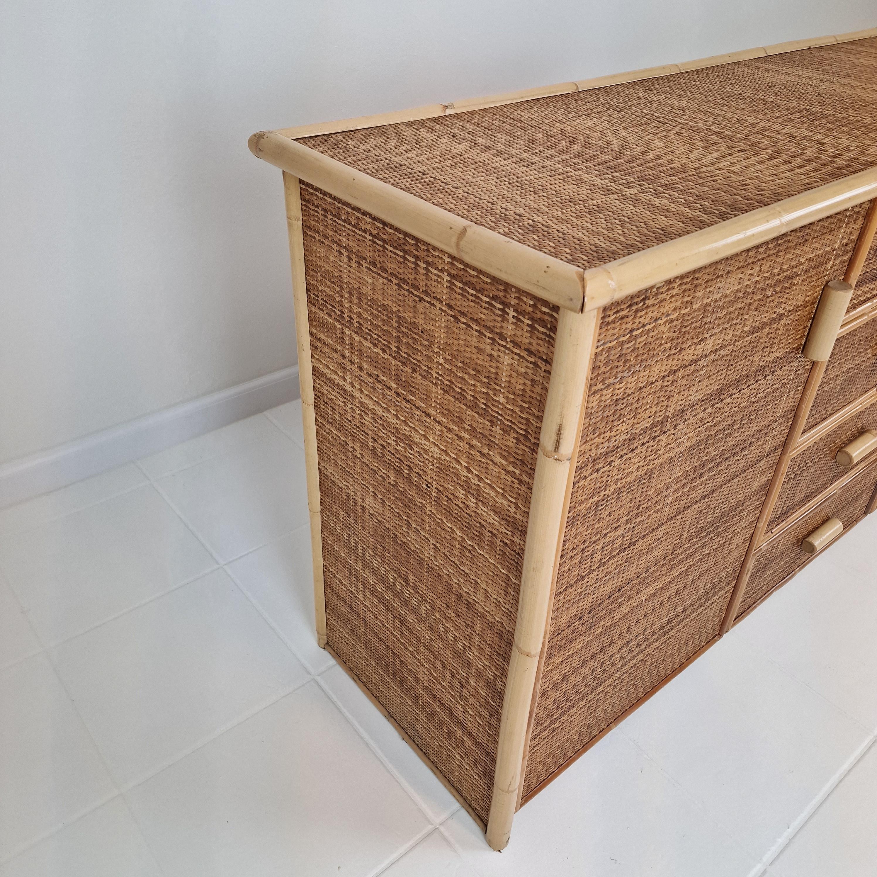 Italian Bamboo and Rattan Chest of Drawers or Credenza, 1980s For Sale 7
