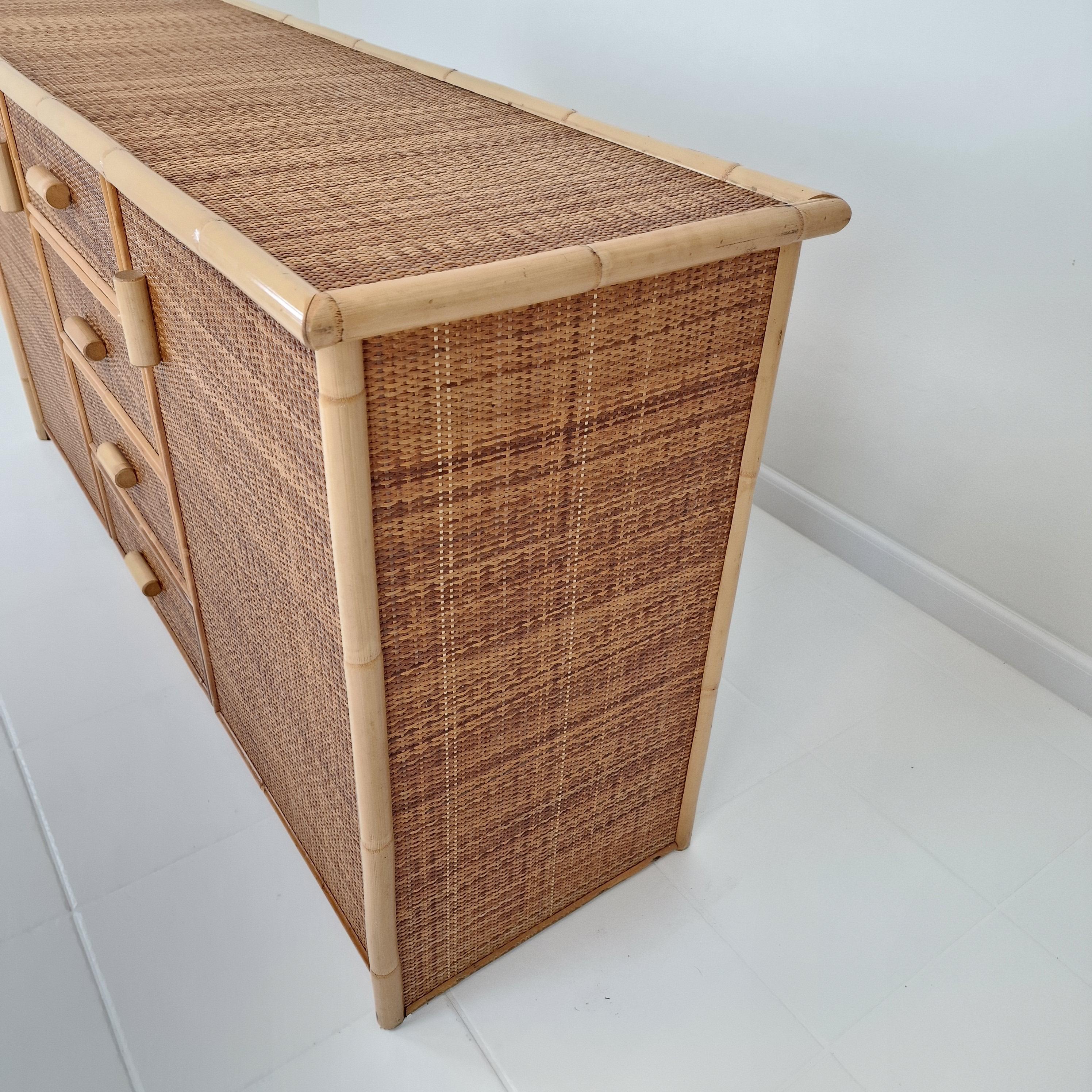 Italian Bamboo and Rattan Chest of Drawers or Credenza, 1980s For Sale 8