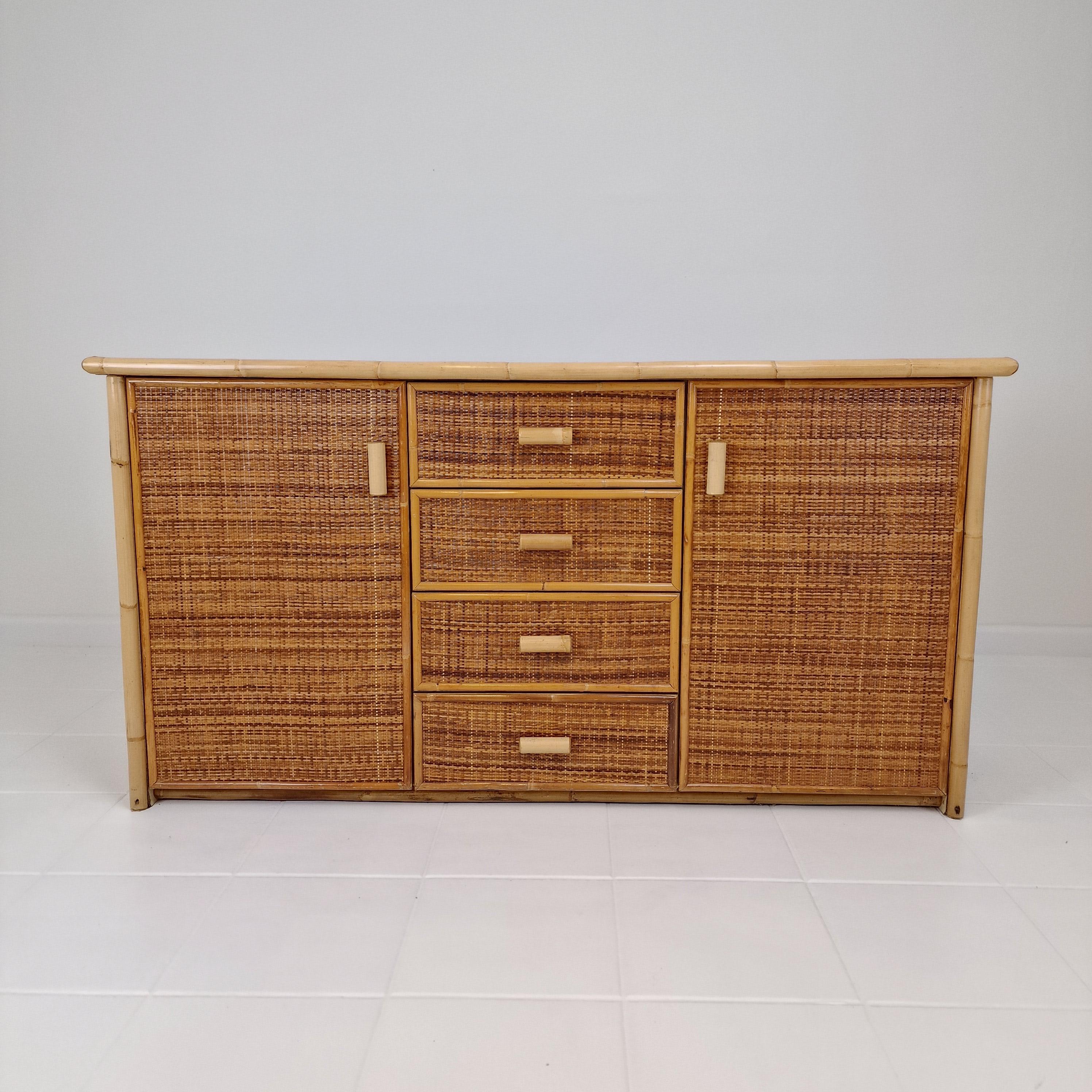 Italian Bamboo and Rattan Chest of Drawers or Credenza, 1980s For Sale 1