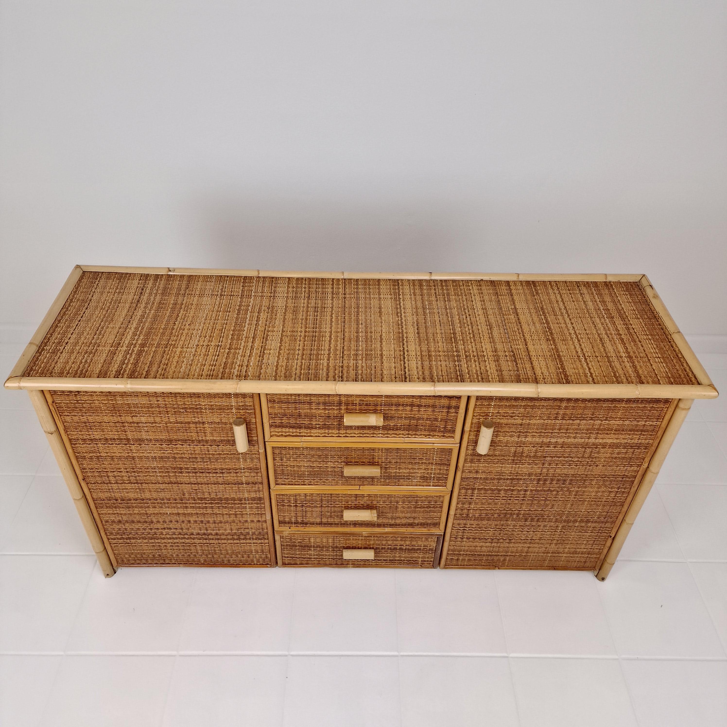 Italian Bamboo and Rattan Chest of Drawers or Credenza, 1980s For Sale 2