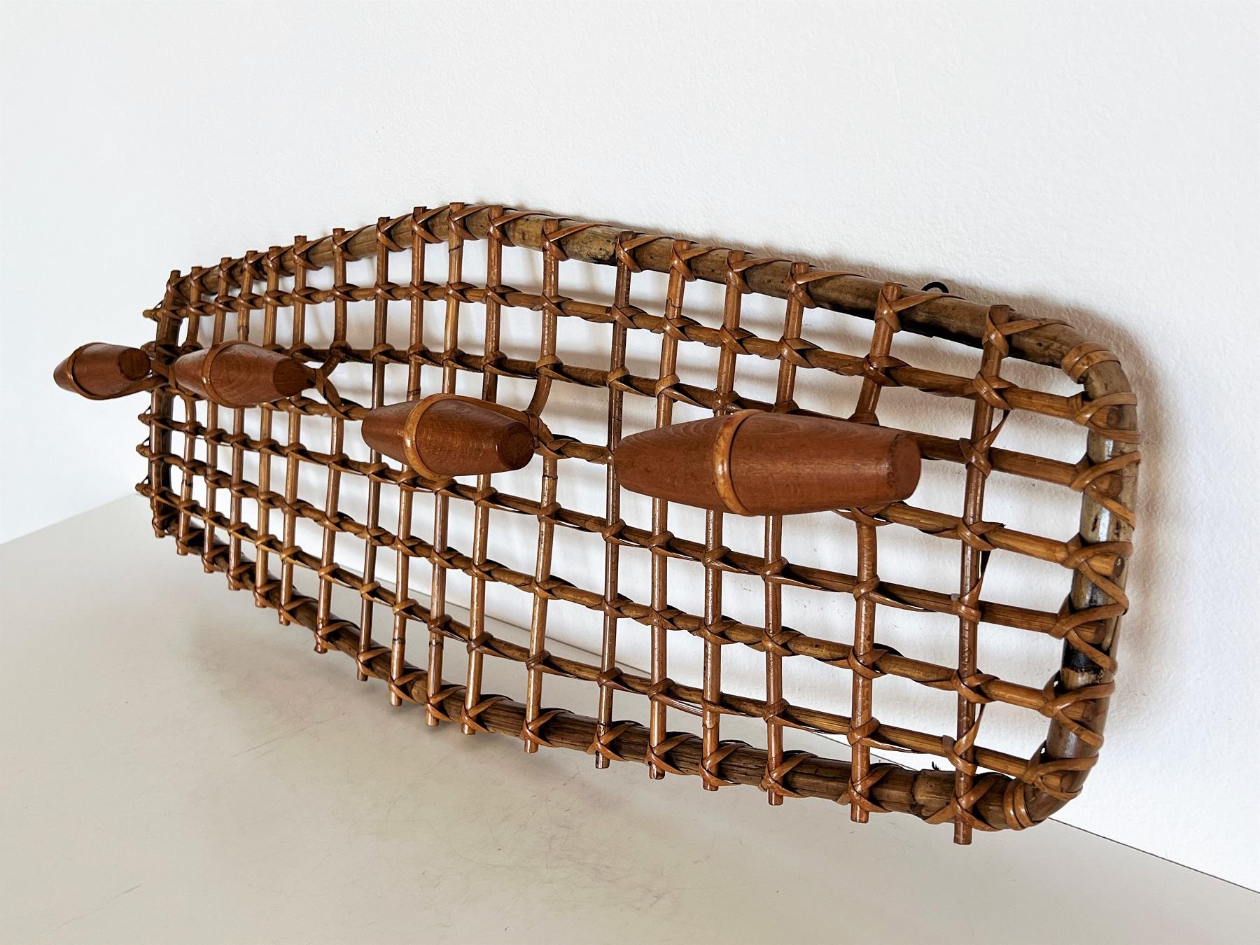 Hand-Crafted Italian Bamboo and Rattan Coat Hanger or Coat Rack, 1970s For Sale