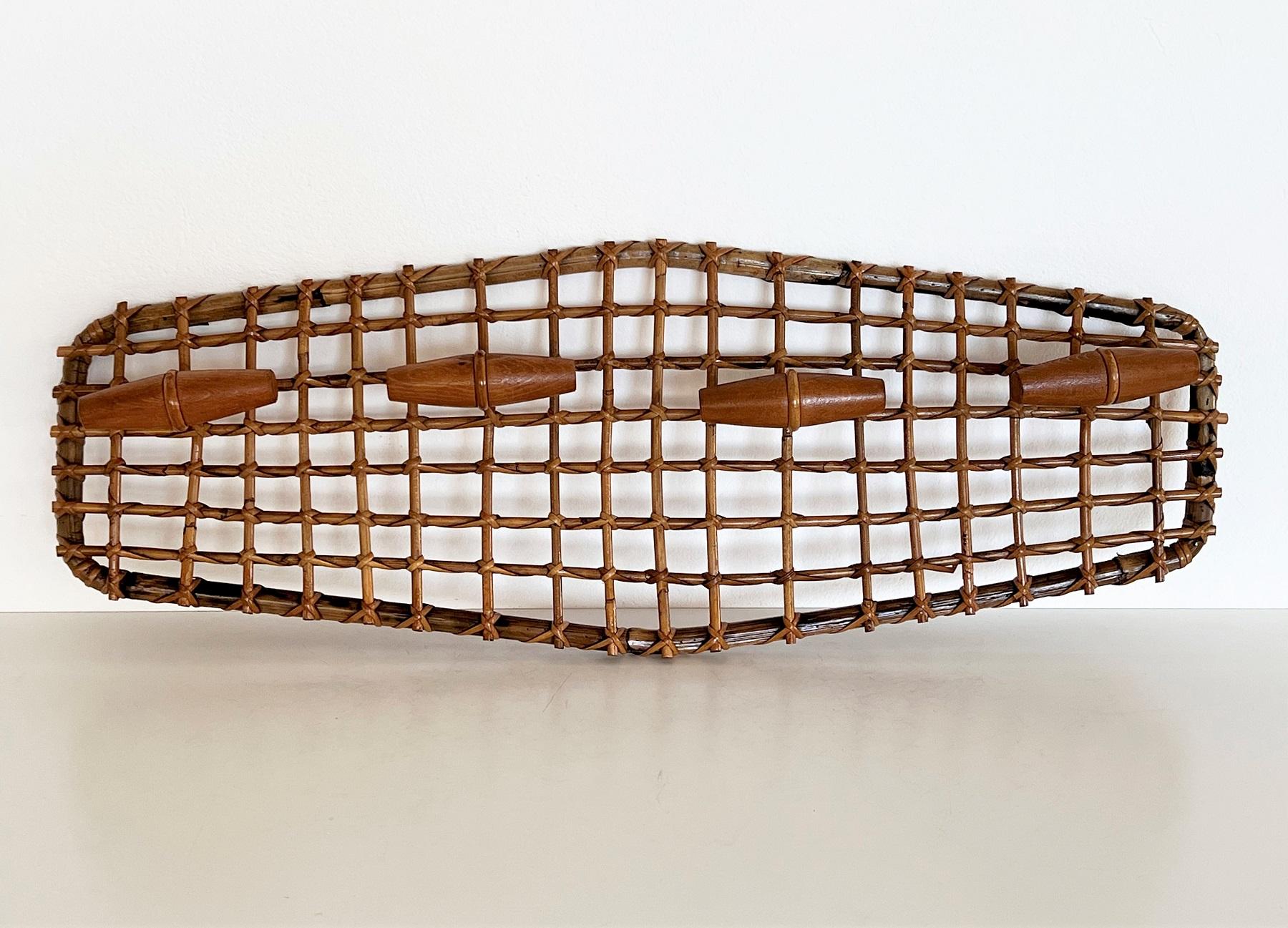 Late 20th Century Italian Bamboo and Rattan Coat Hanger or Coat Rack, 1970s For Sale