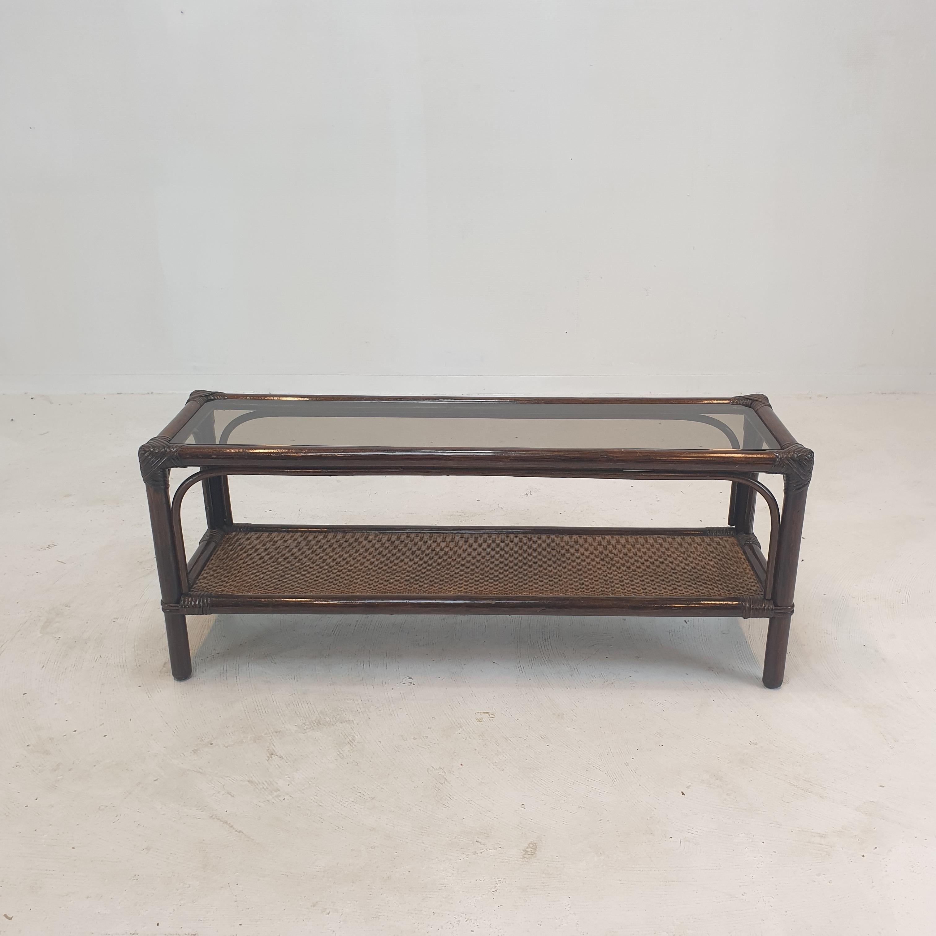 Mid-Century Modern Italian Bamboo and Rattan Coffee Table, 1980s For Sale