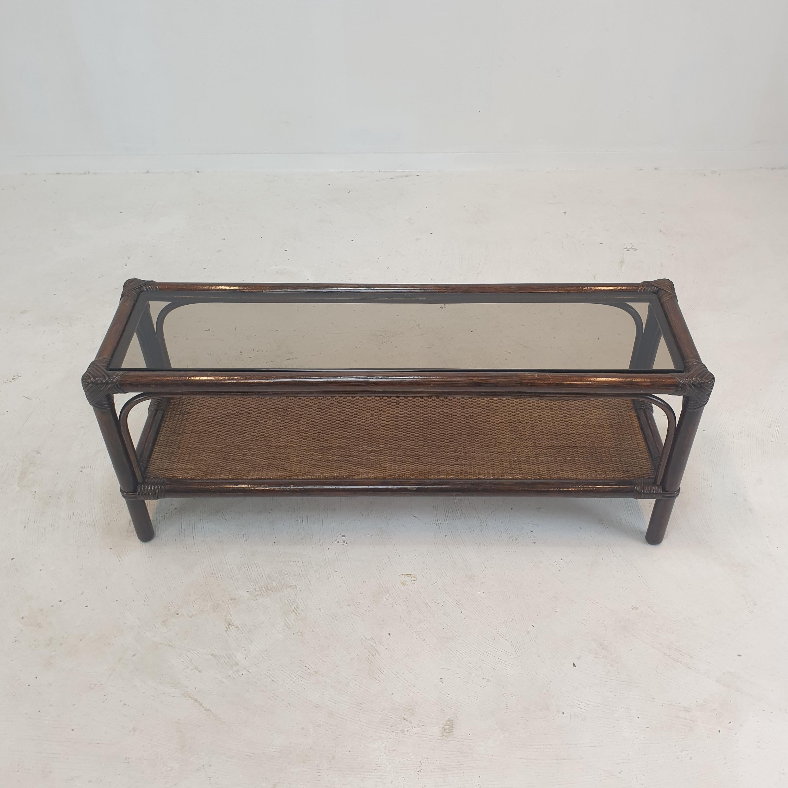 Late 20th Century Italian Bamboo and Rattan Coffee Table, 1980s For Sale
