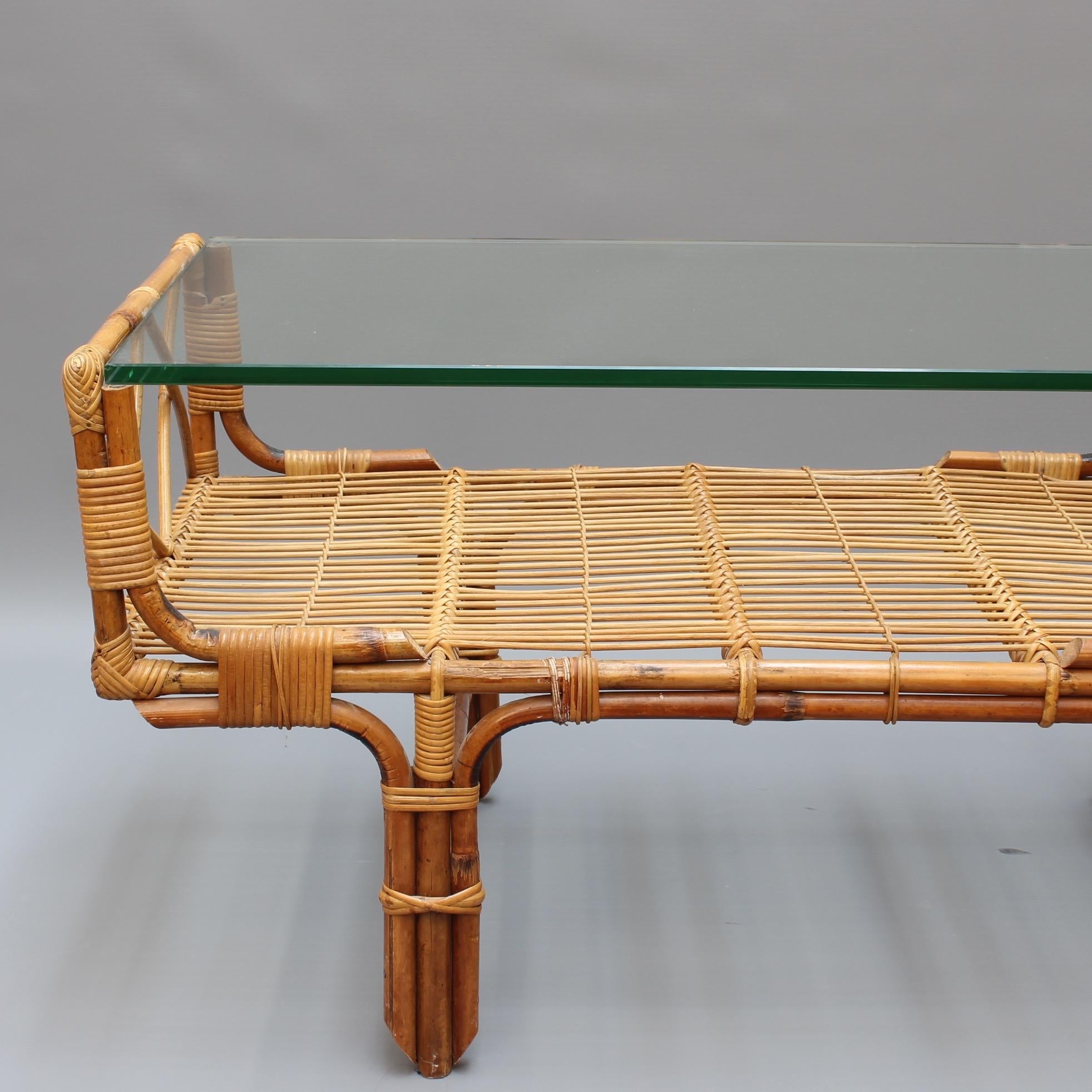 Italian Bamboo and Rattan Coffee Table with Glass Top, circa 1960s In Excellent Condition In London, GB