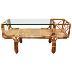 Vintage Italian Bamboo and Rattan Coffee Table with Glass Top, circa 1960s