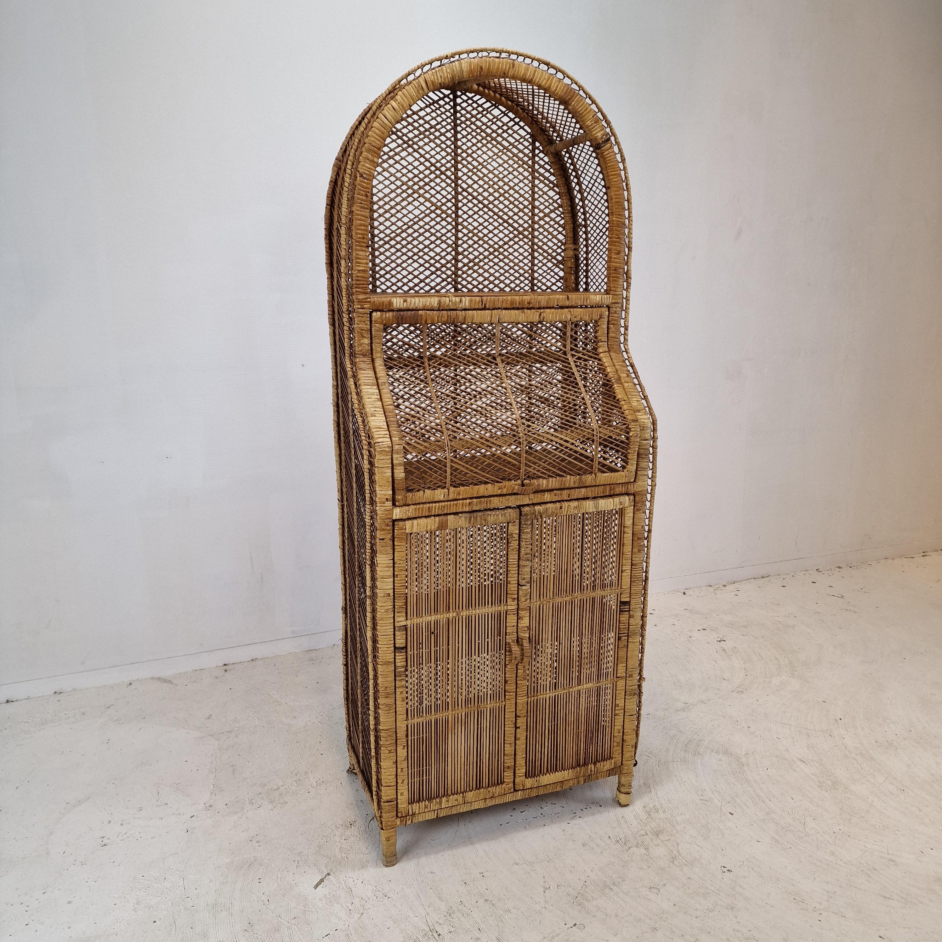 Mid-Century Modern Italian Bamboo and Rattan Credenza or Bookcase, 1970s For Sale