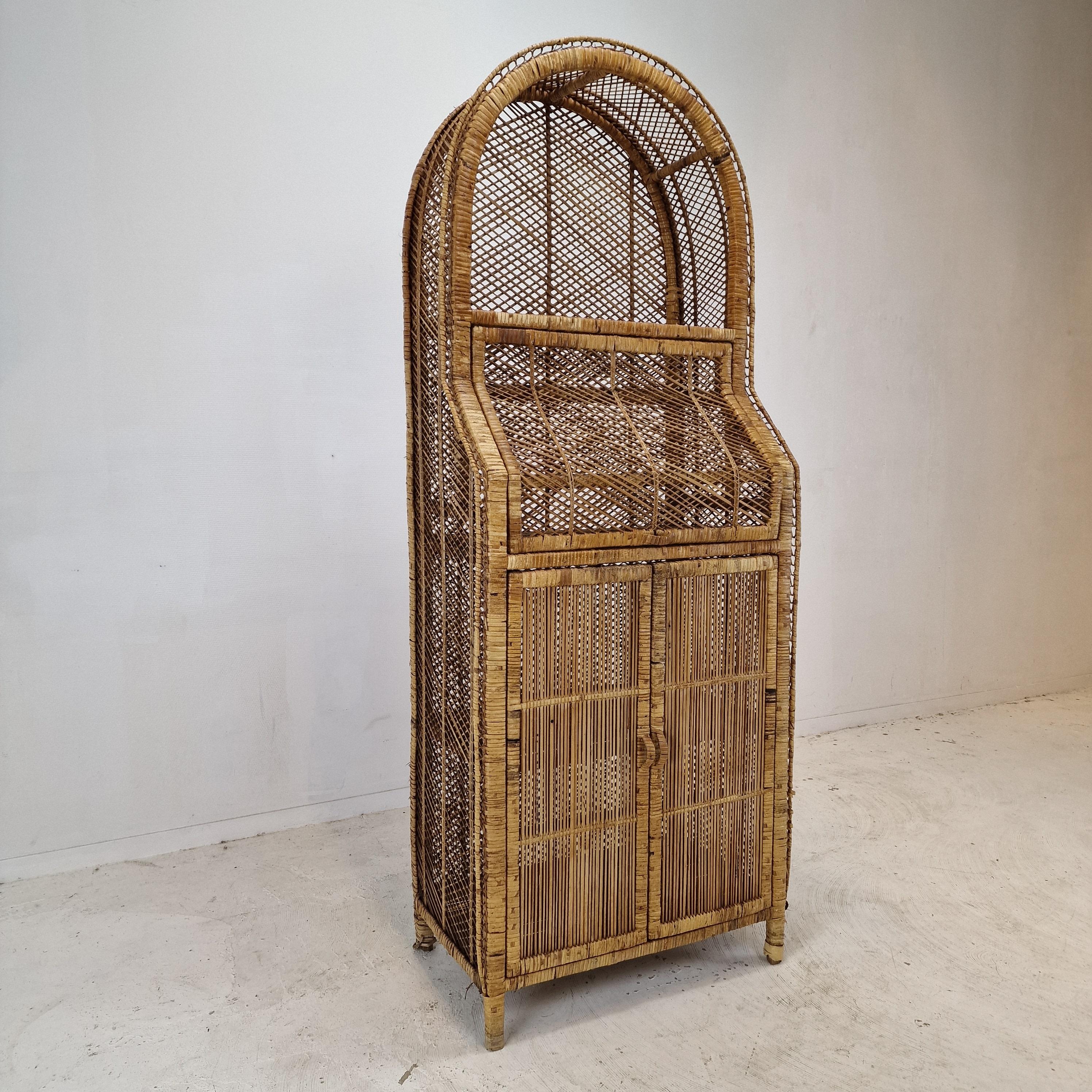 Late 20th Century Italian Bamboo and Rattan Credenza or Bookcase, 1970s For Sale
